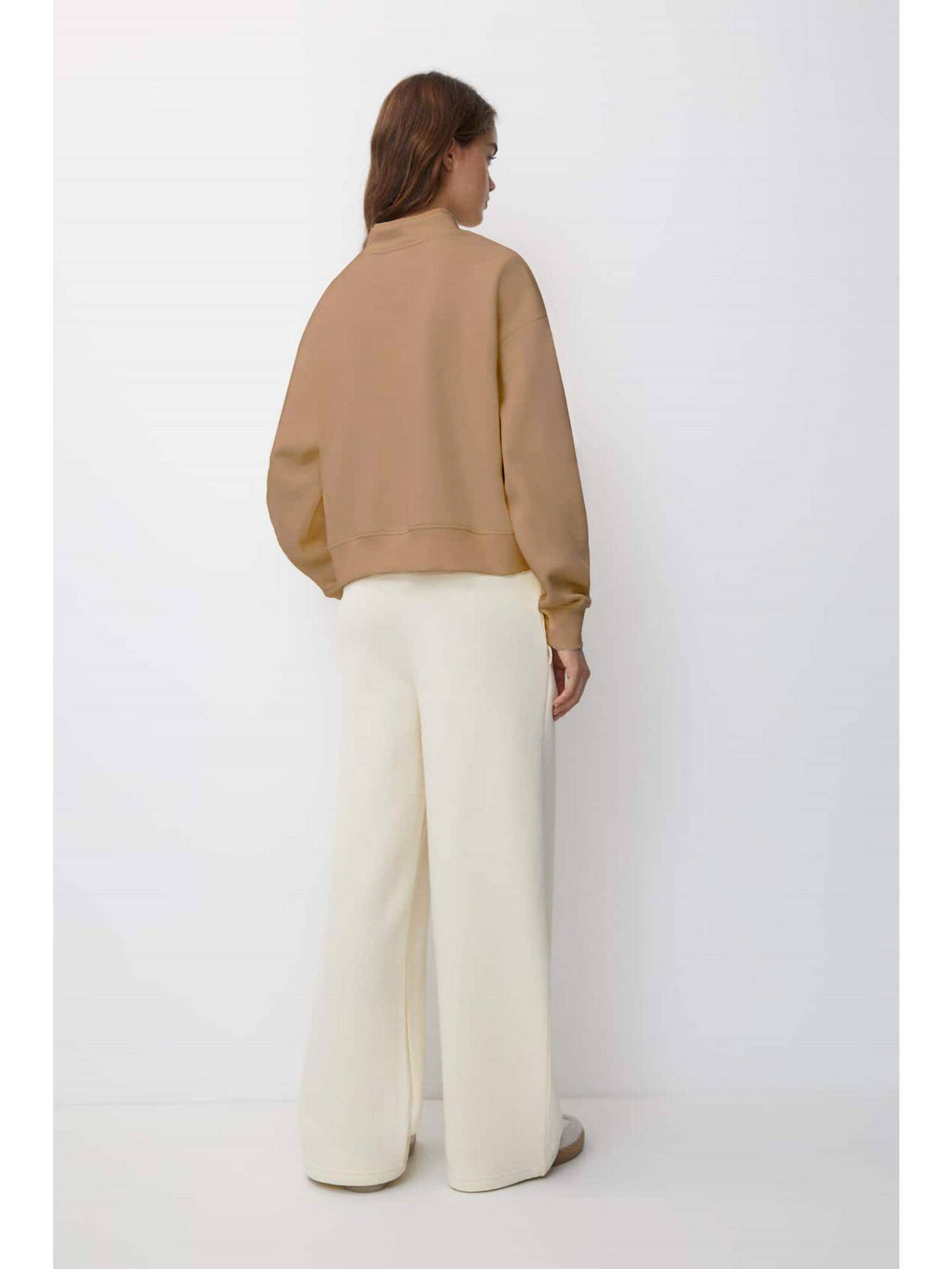 Womens Beige High Neck Plain Sweatshirt | HD56 - view 2
