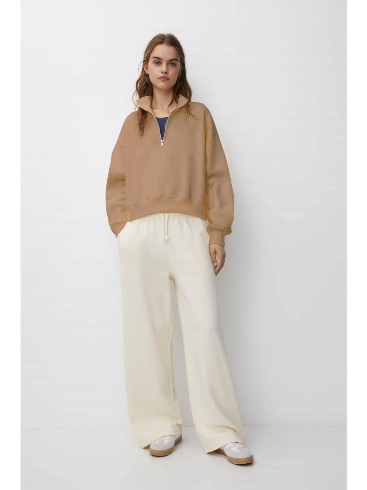 Womens Beige High Neck Plain Sweatshirt | HD56 - view 5