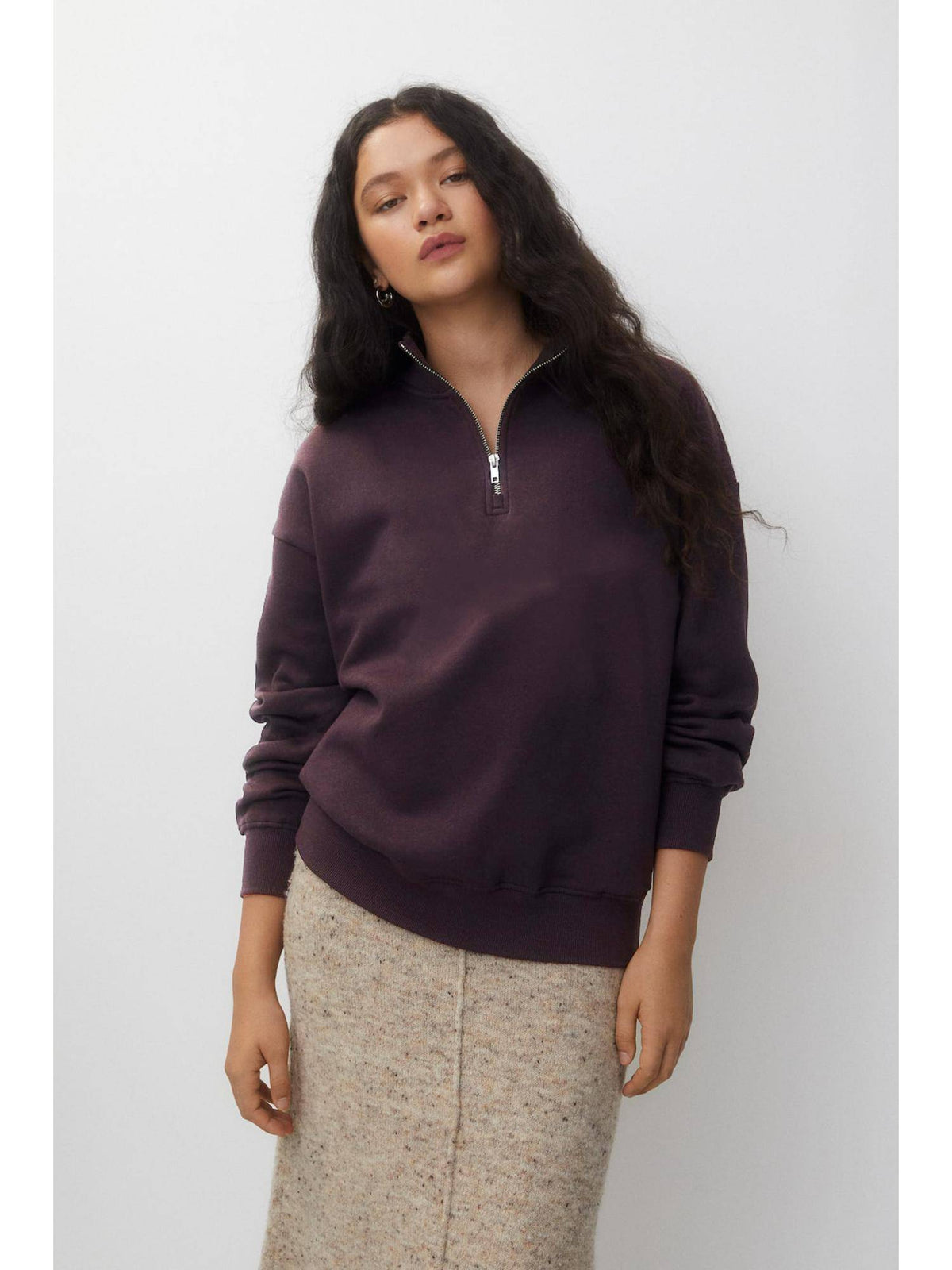 Womens Purple High Neck Plain Sweatshirt | HD56 - view 1