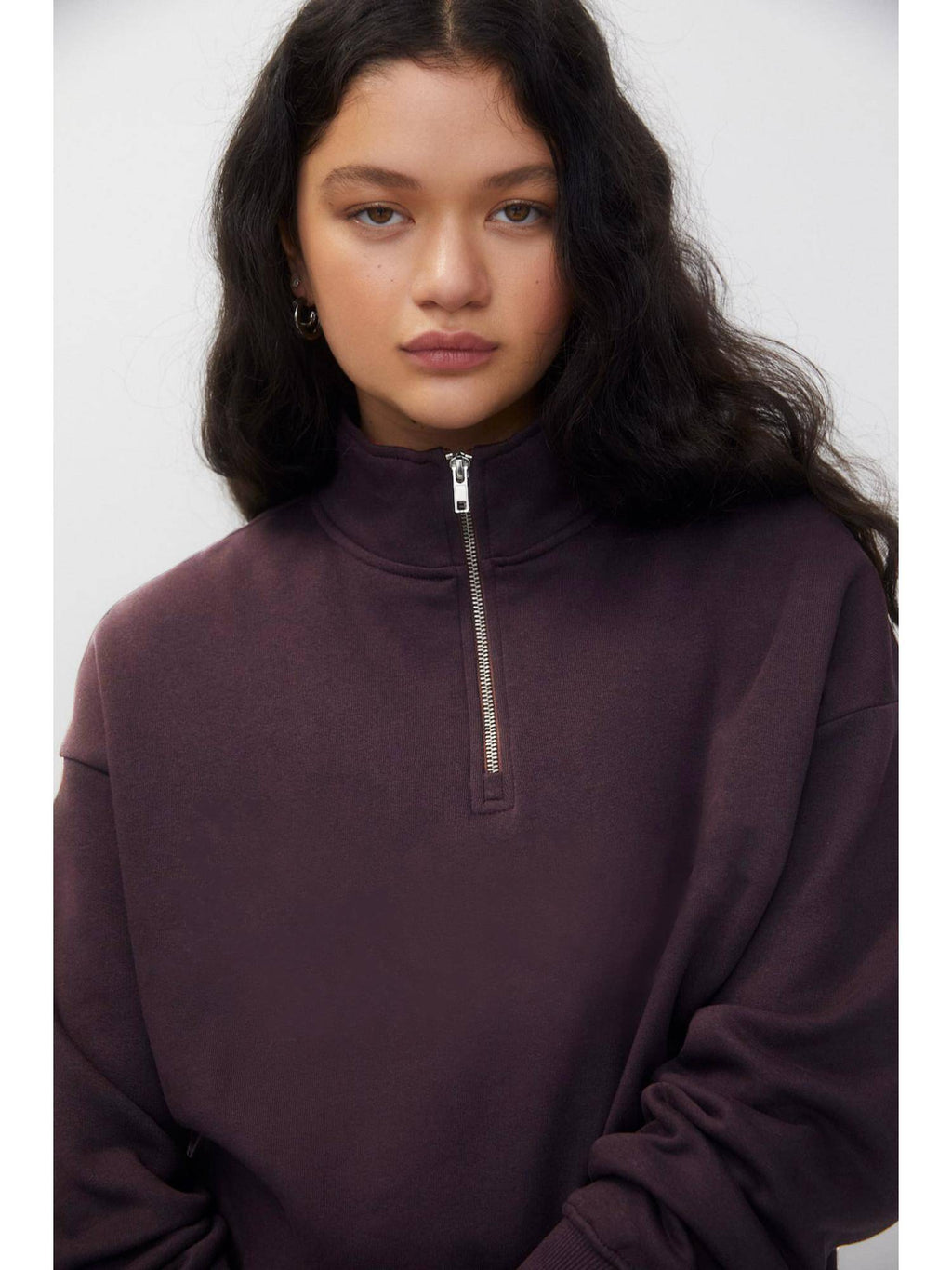 Womens Purple High Neck Plain Sweatshirt | HD56 - view 3