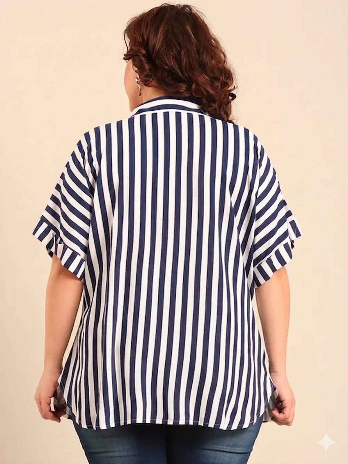 Women Navy Blue Stripes Viscose Rayon Shirt | S67 - view 2