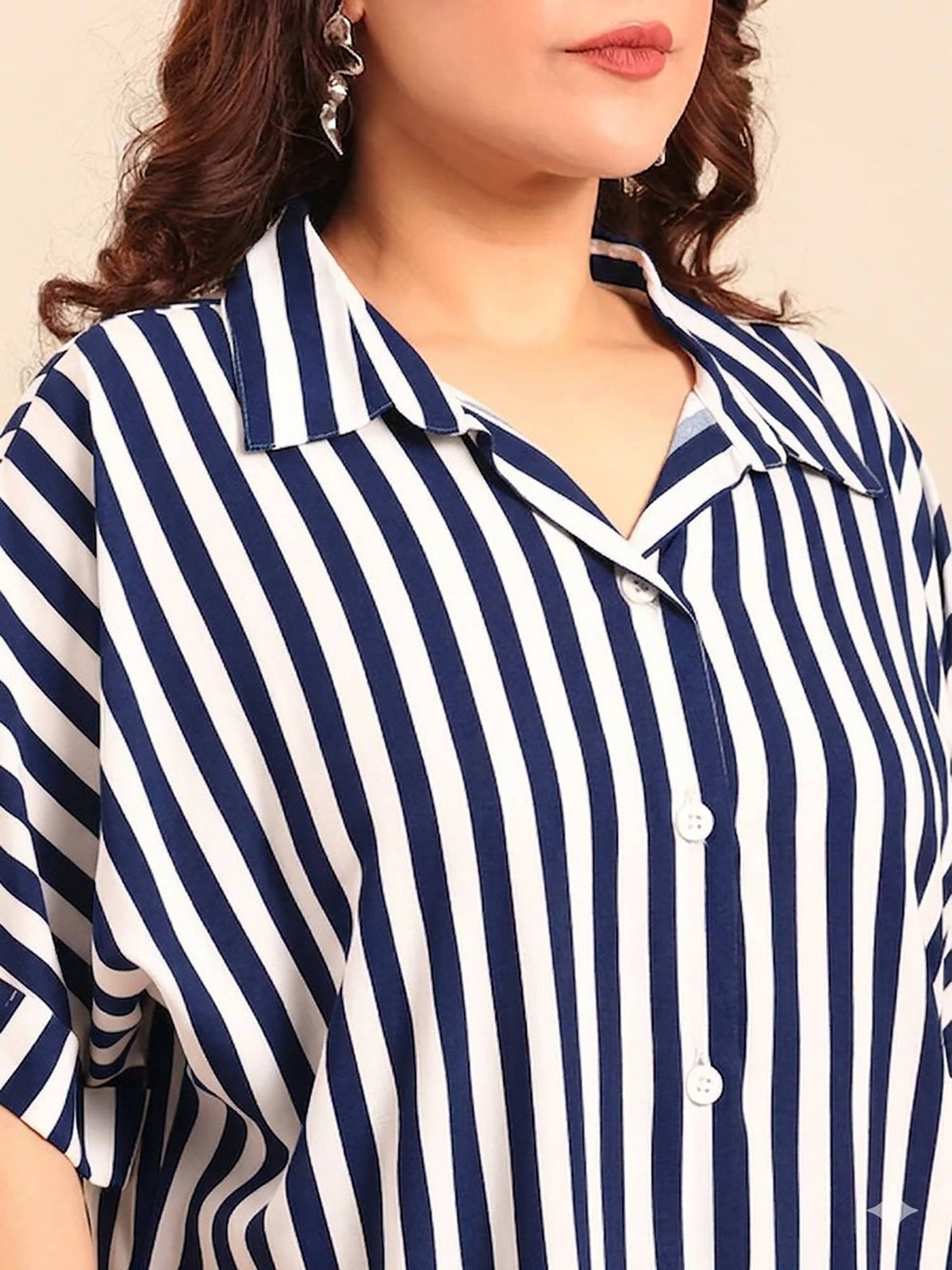 Women Navy Blue Stripes Viscose Rayon Shirt | S67 - view 4