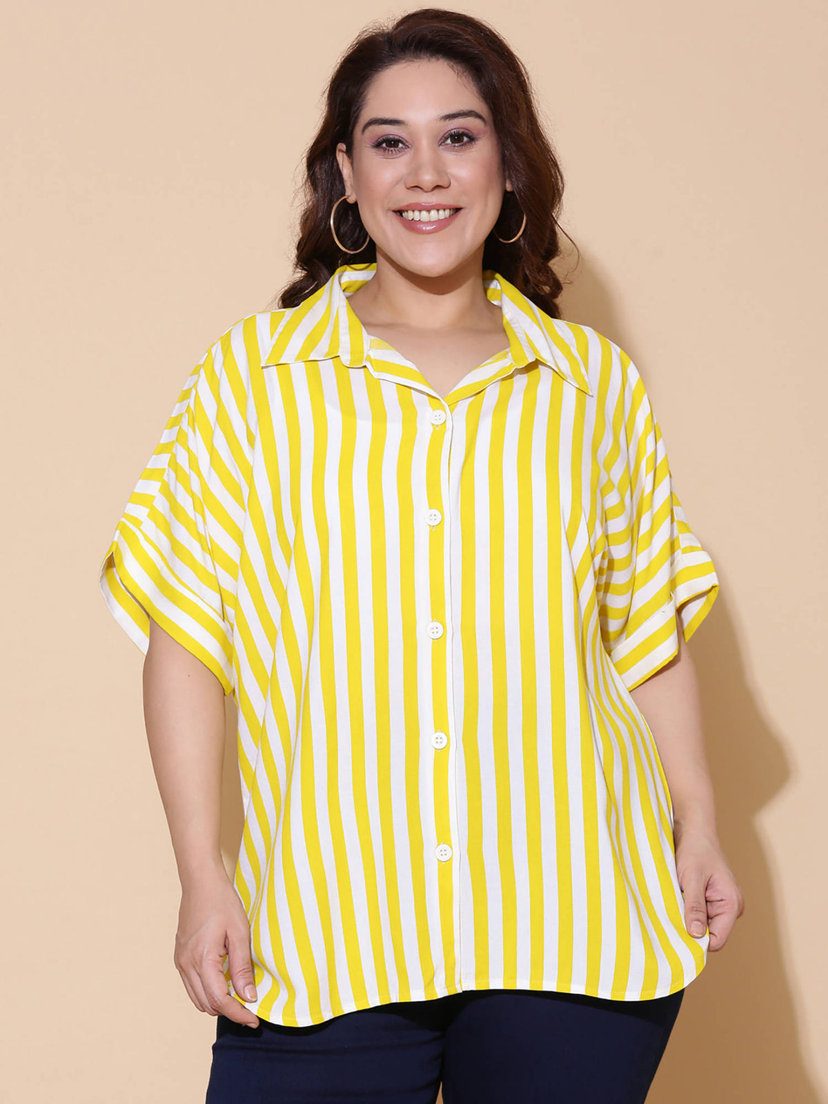 Women Navy Blue Stripes Viscose Rayon Shirt | S67 - view 7