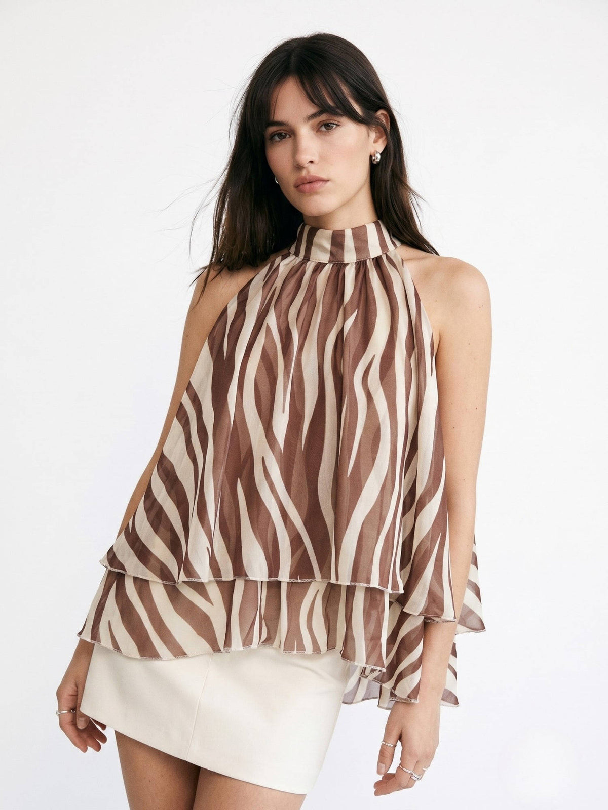 Women Brown Animal Print Polyester Top | HT67 - view 3