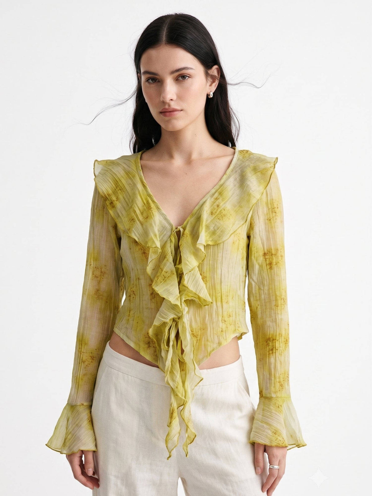 Women Yellow Printed Polyester Crop Top | CT61 - view 1