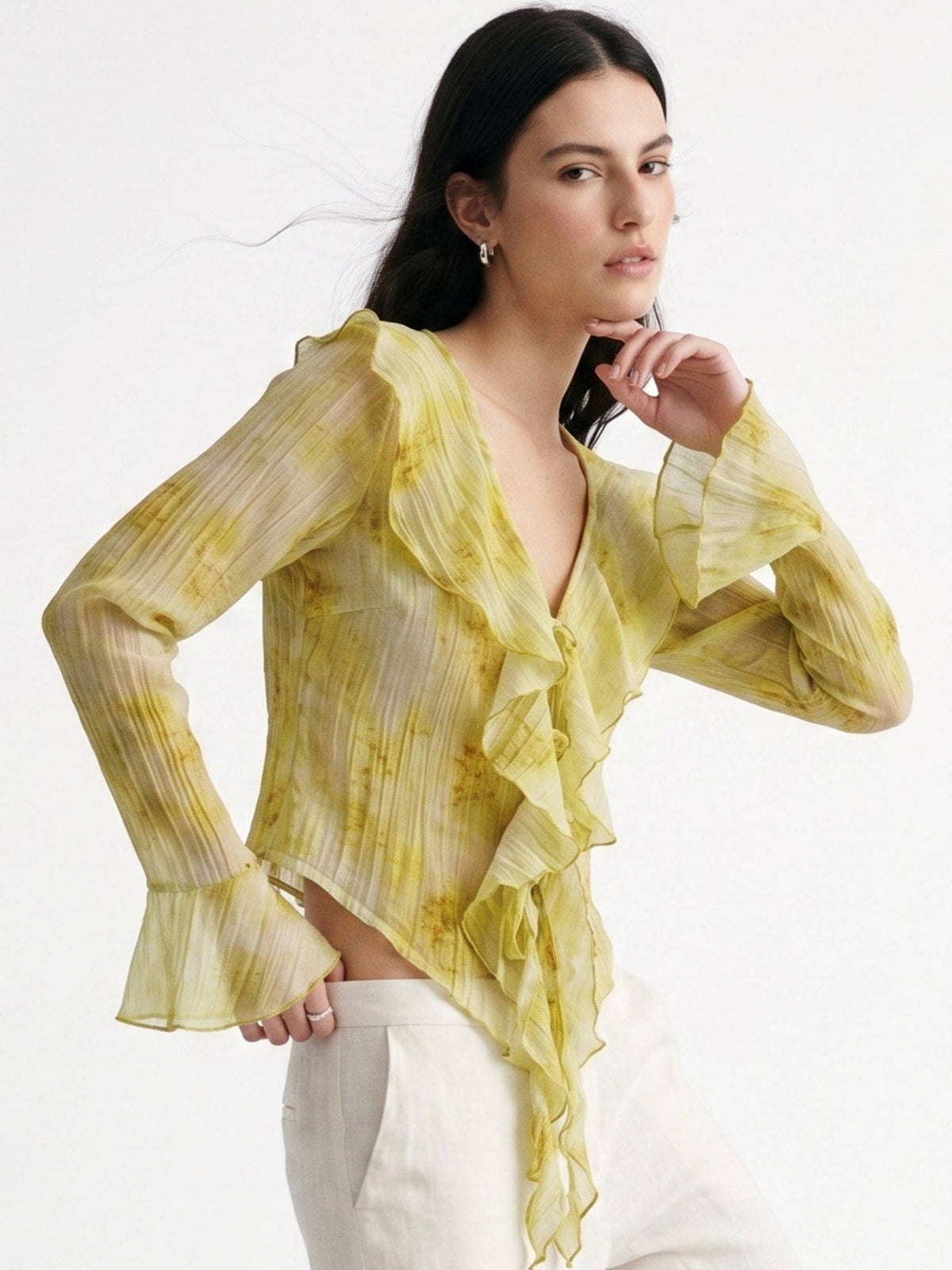 Women Yellow Printed Polyester Crop Top | CT61 - view 2