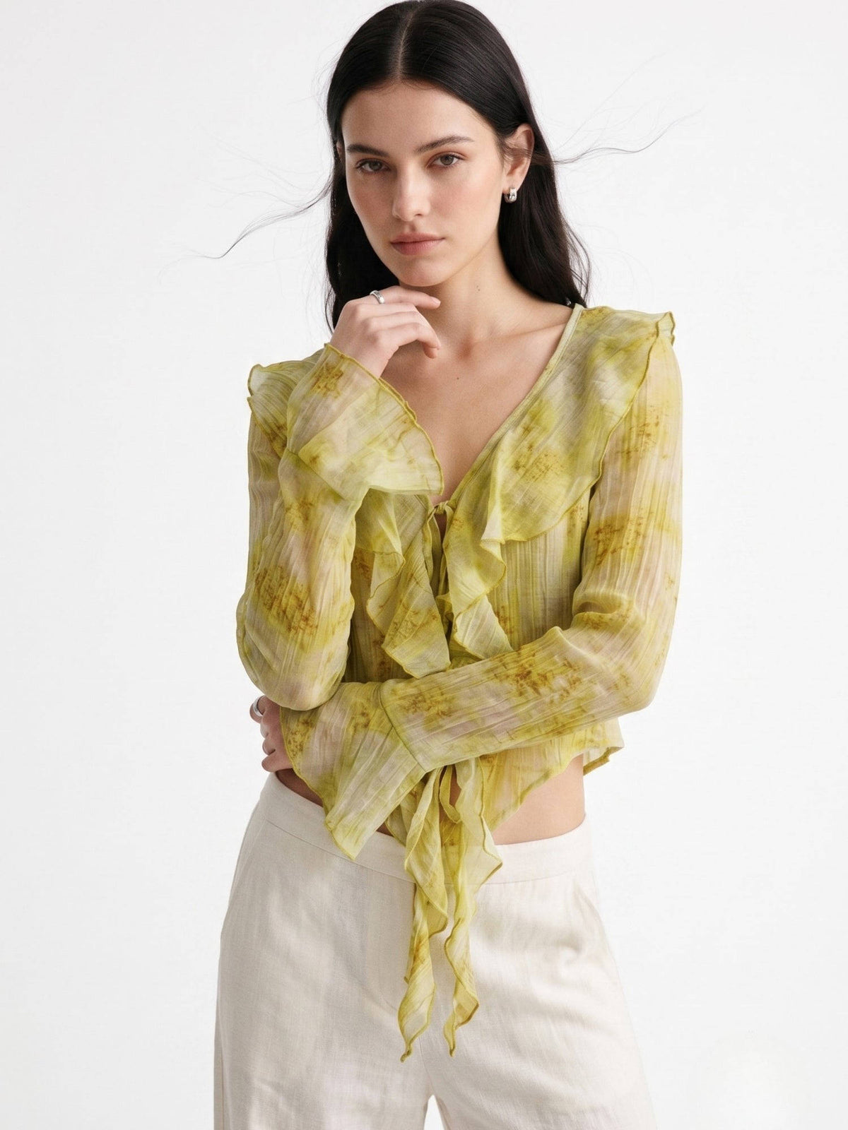 Women Yellow Printed Polyester Crop Top | CT61 - view 3
