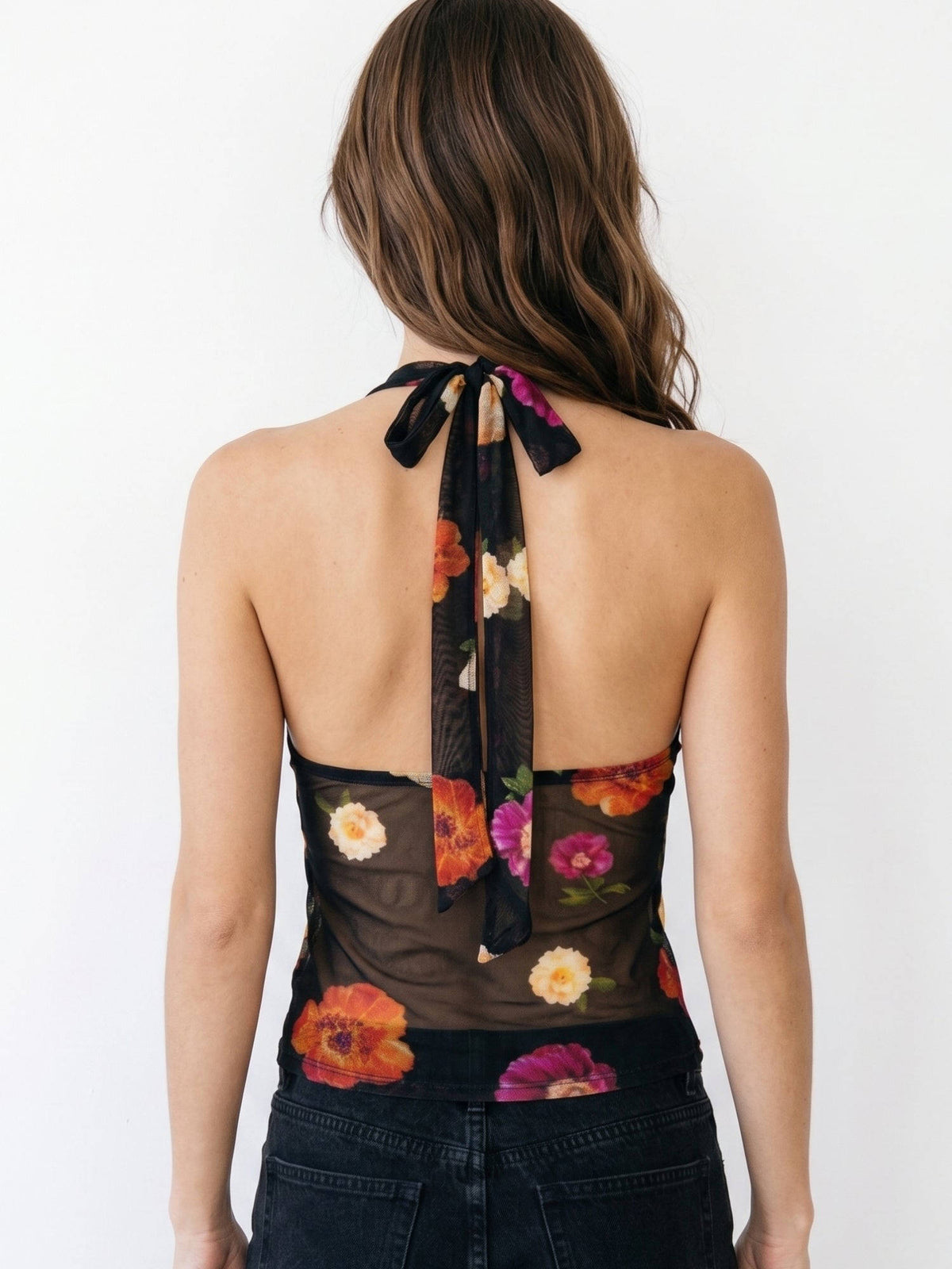 Women Black Floral Polyester Crop Top | CT61 - view 4