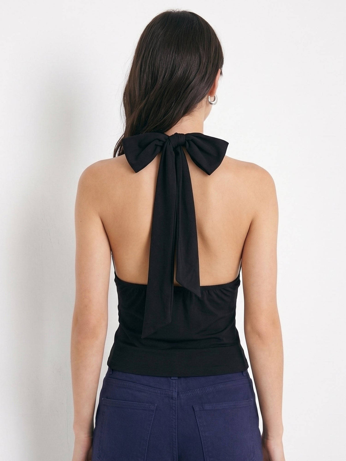 Women Black Solid/Plain Polyester Crop Top | CT61 - view 4