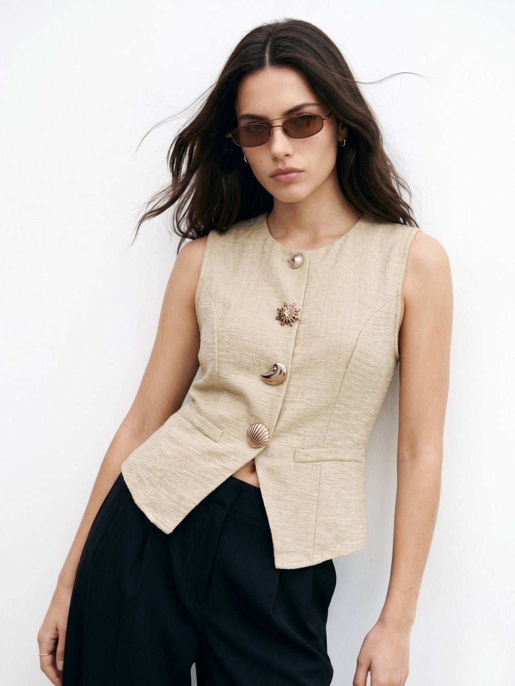 Women Beige Solid/Plain Polyester Tank Top | TT98 - view 2