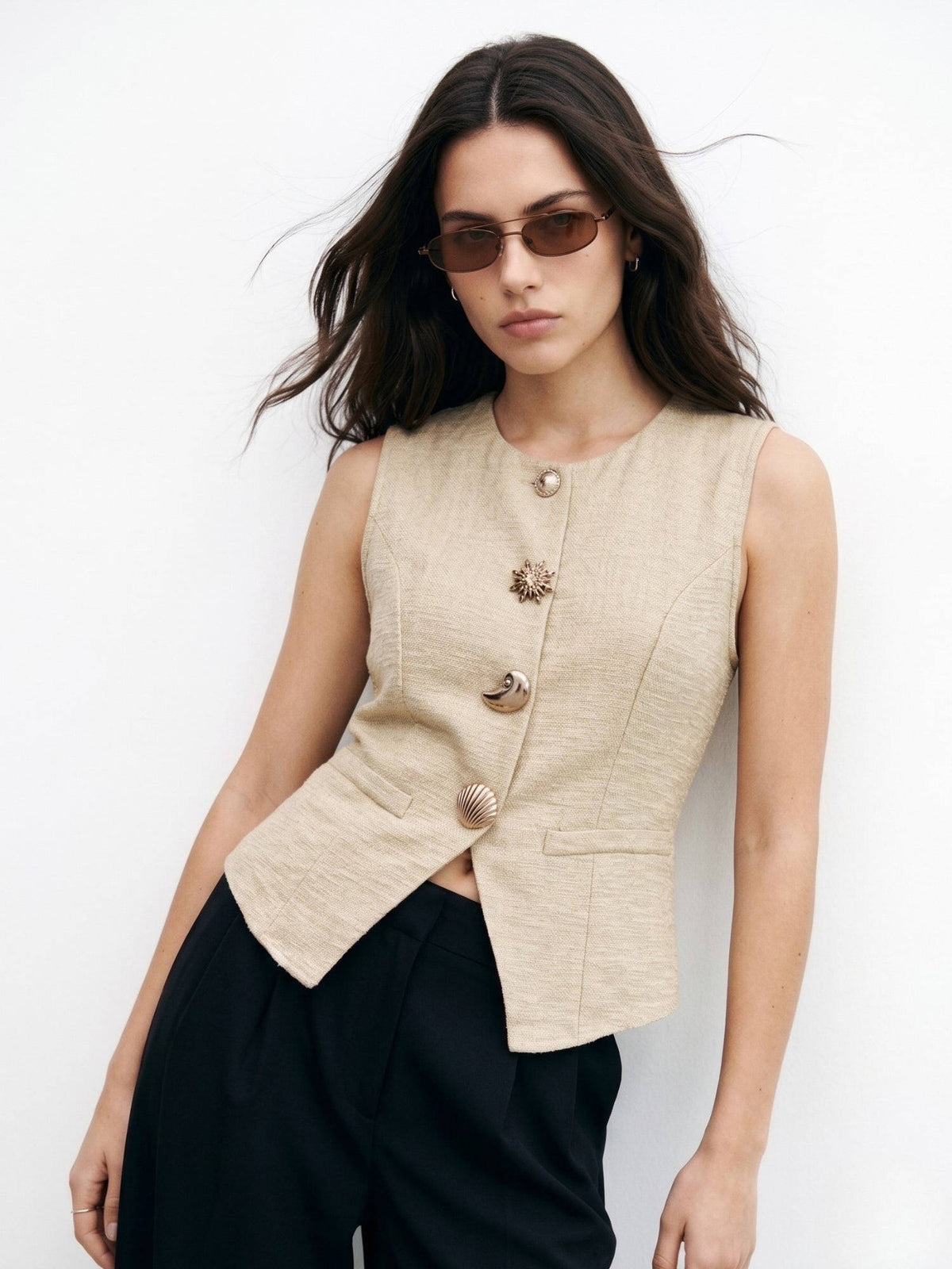 Women Beige Solid/Plain Polyester Tank Top | TT98 - view 2