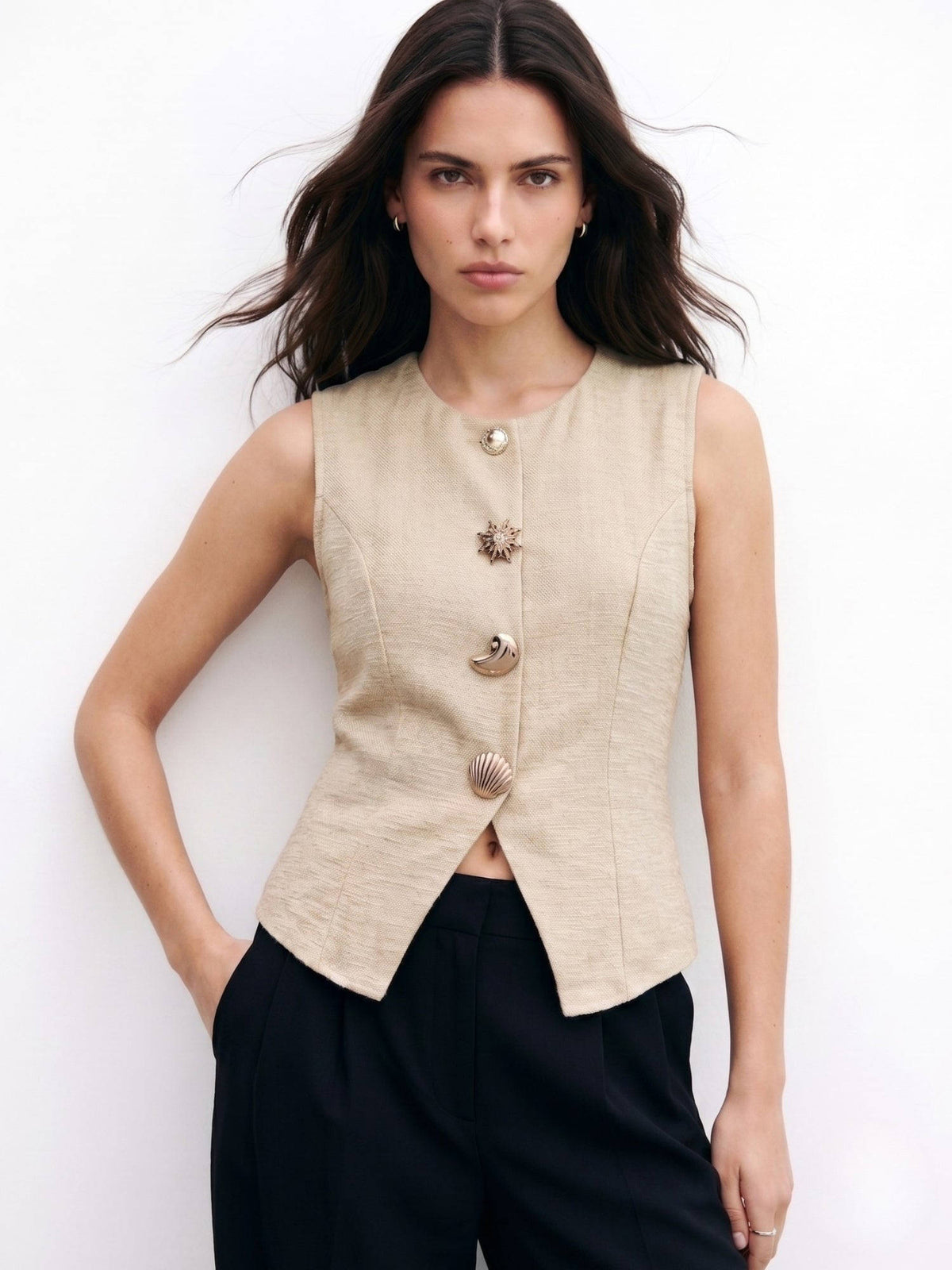 Women Beige Solid/Plain Polyester Tank Top | TT98 - view 3