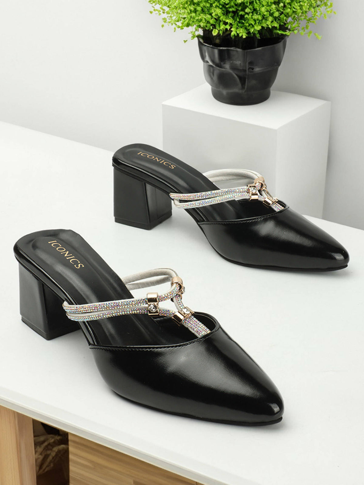 Womens Fashionable Black Color Heel Mules | H78 - view 3