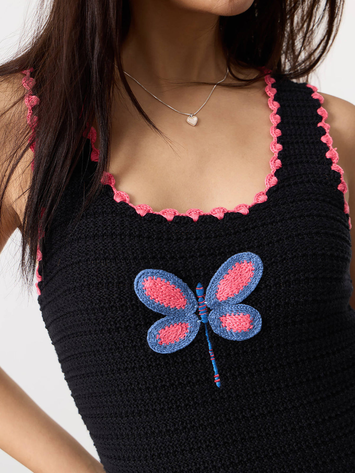 Black Pure Cotton Embroidered Scoop Neck Sleeveless Crop Top | CT61 - view 2