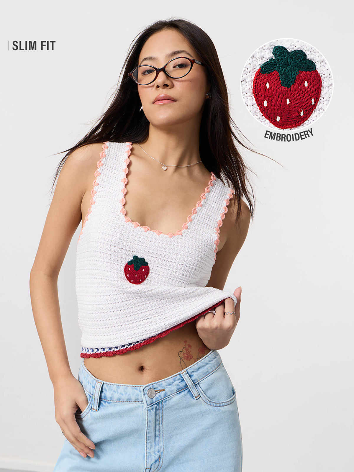 White Pure Cotton Embroidered Square Neck Sleeveless Top | CT61 - view 1