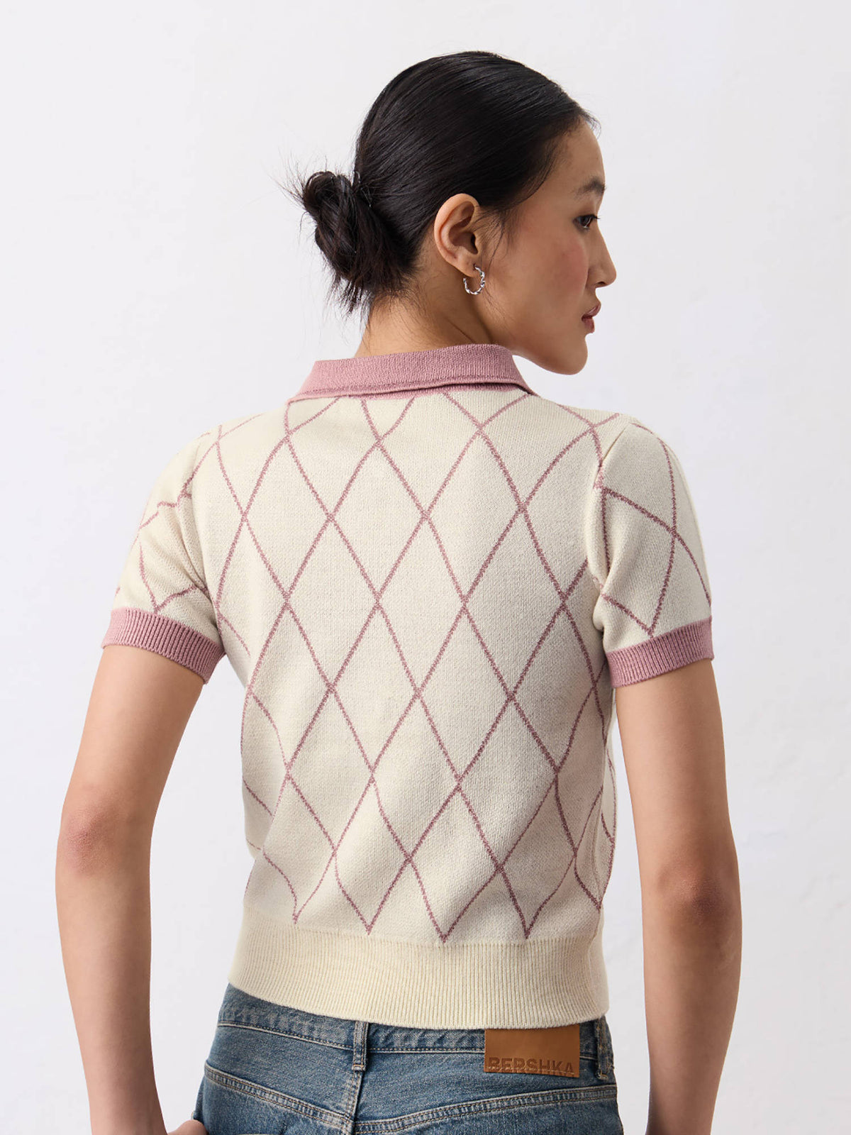 Cream Acrylic Printed Collar Neck Half Sleeves Top | CT61 - view 5