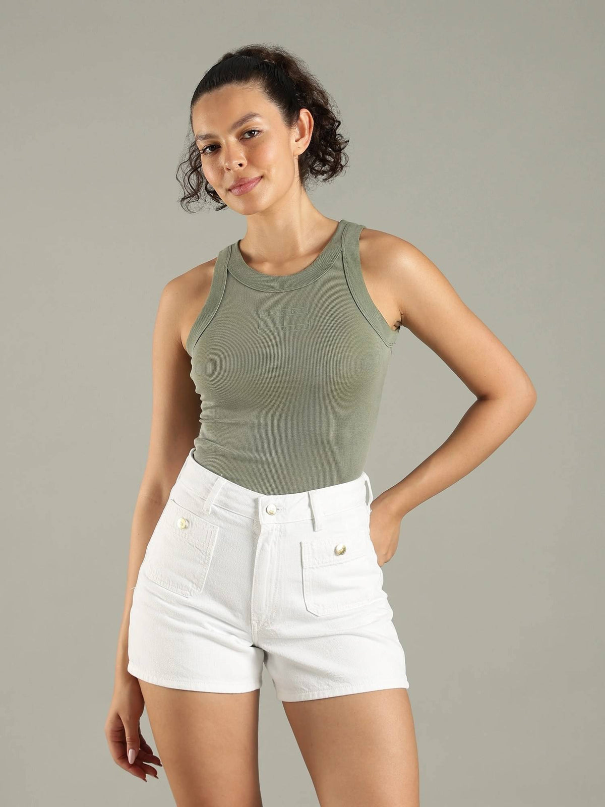 Green Slim Fit Cotton Crew Neck Tank Top | TT98 - view 1
