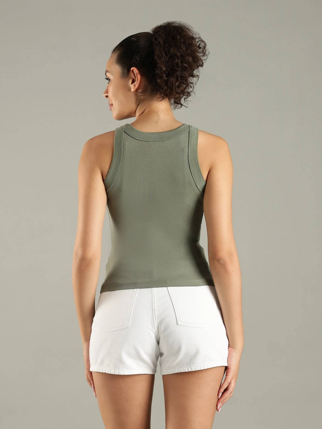 Green Slim Fit Cotton Crew Neck Tank Top | TT98 - view 3