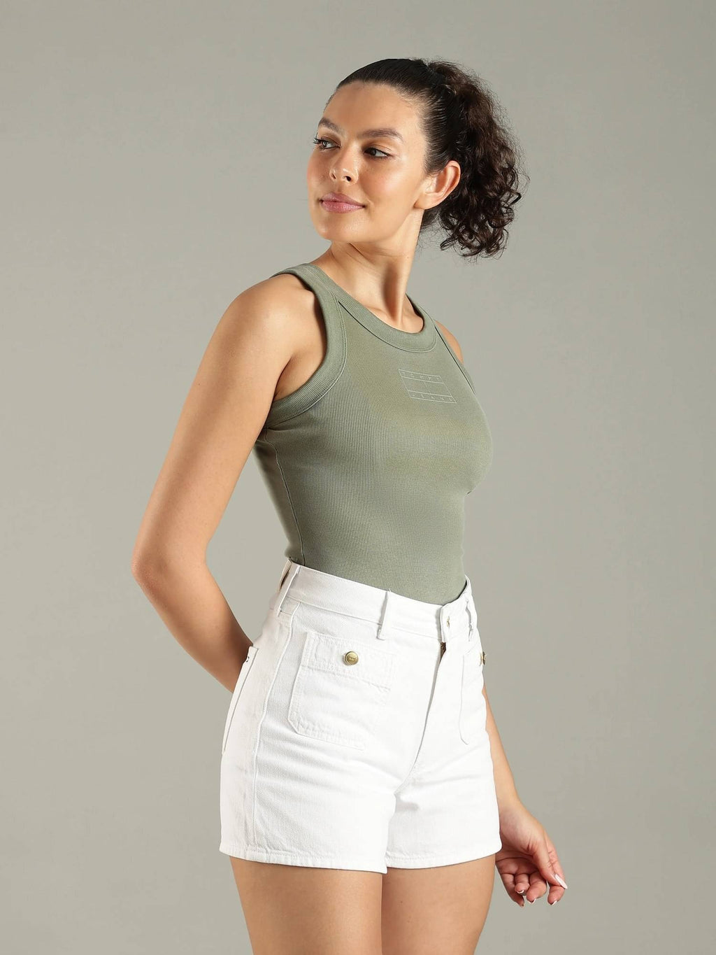 Green Slim Fit Cotton Crew Neck Tank Top | TT98 - view 5