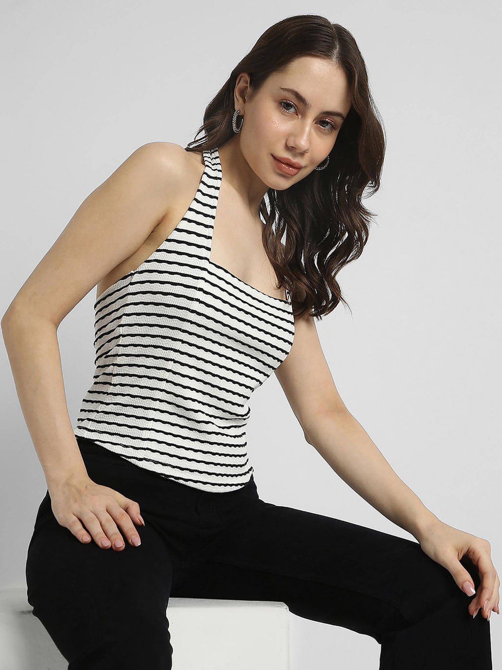 Monochrome Halter Neck Fitted Top | HT67 - view 2