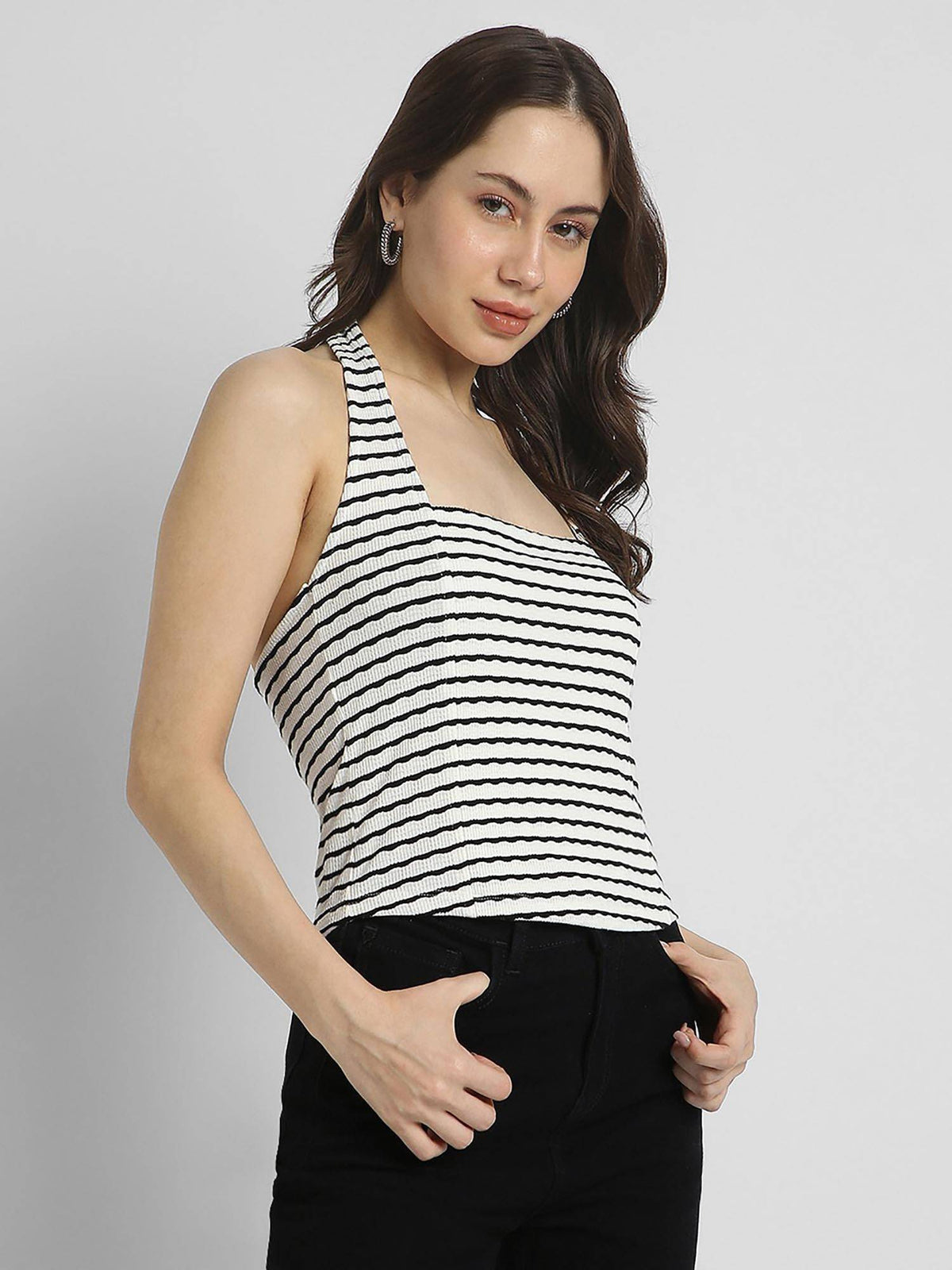Monochrome Halter Neck Fitted Top | HT67 - view 3