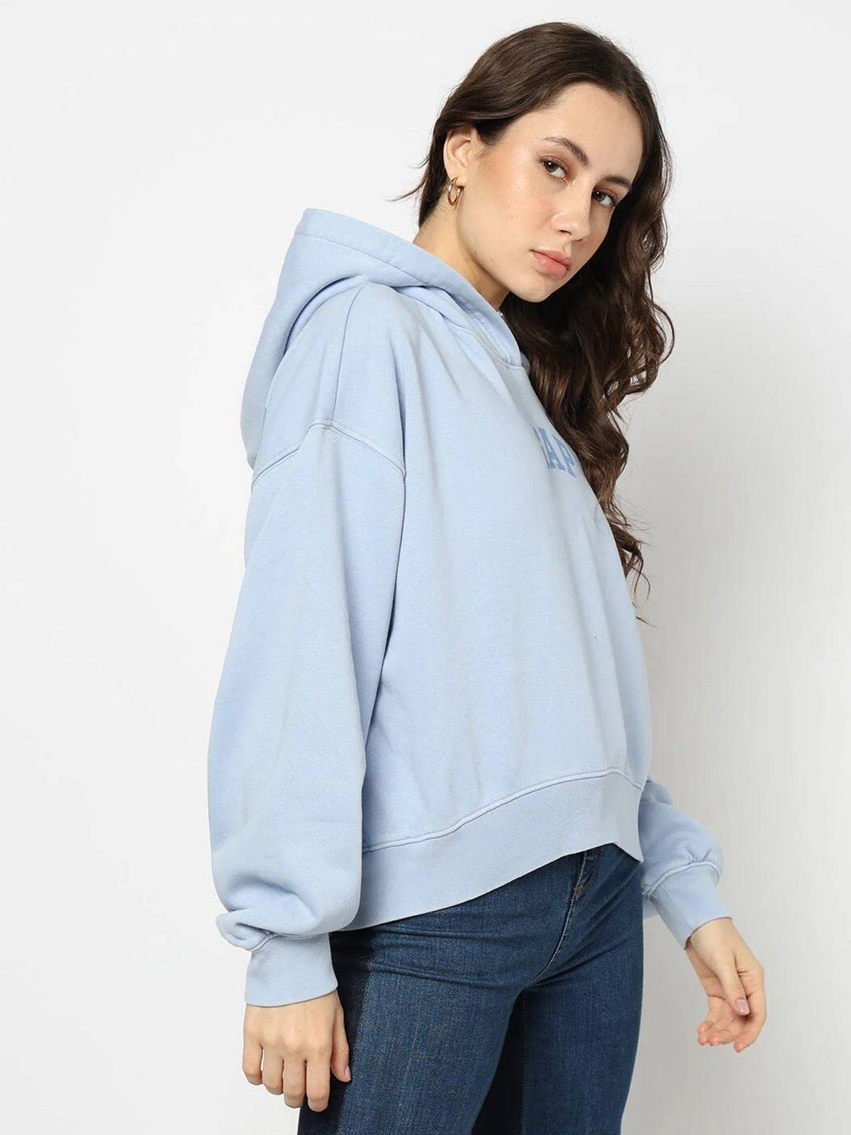 Blue Women's Typography Hooded Sweatshirt | HD56 - view 3