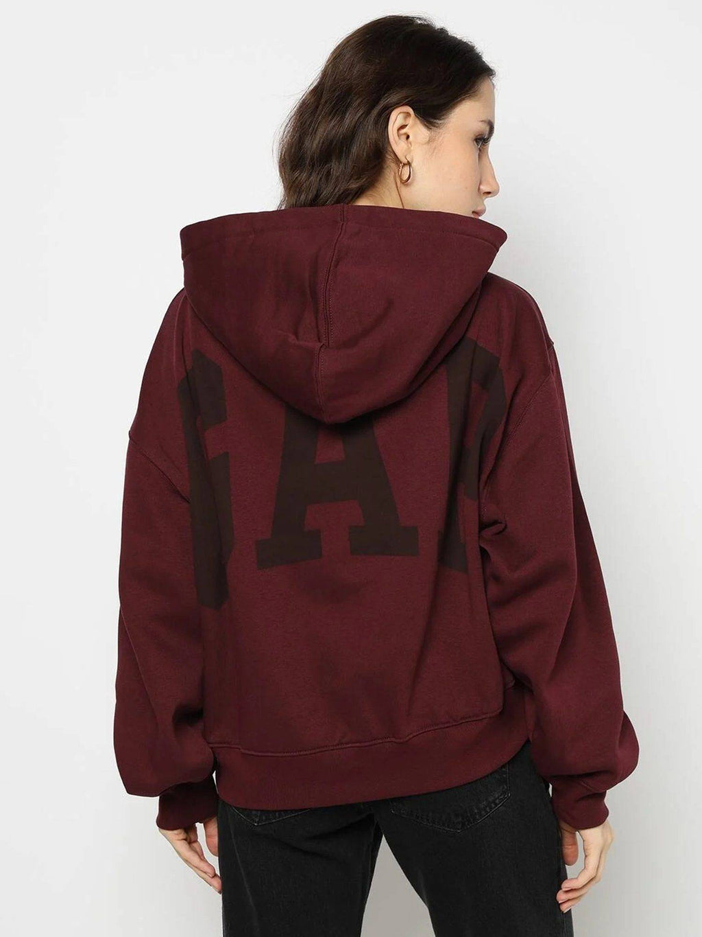 Maroon Women's Typography Hooded Sweatshirt | HD56 - view 2
