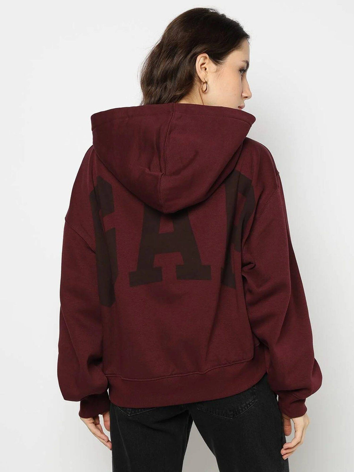 Maroon Women's Typography Hooded Sweatshirt | HD56 - view 2