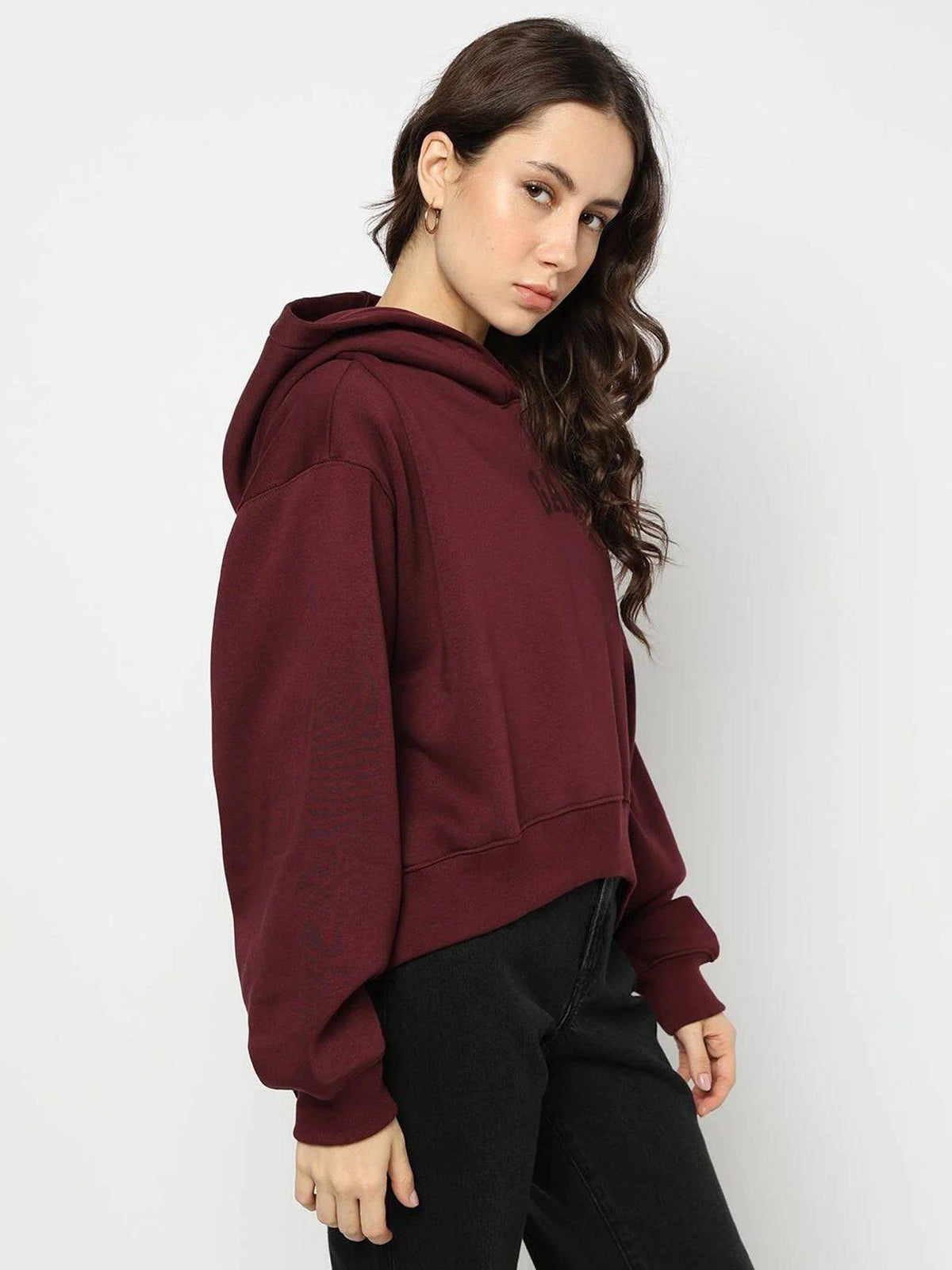 Maroon Women's Typography Hooded Sweatshirt | HD56 - view 3