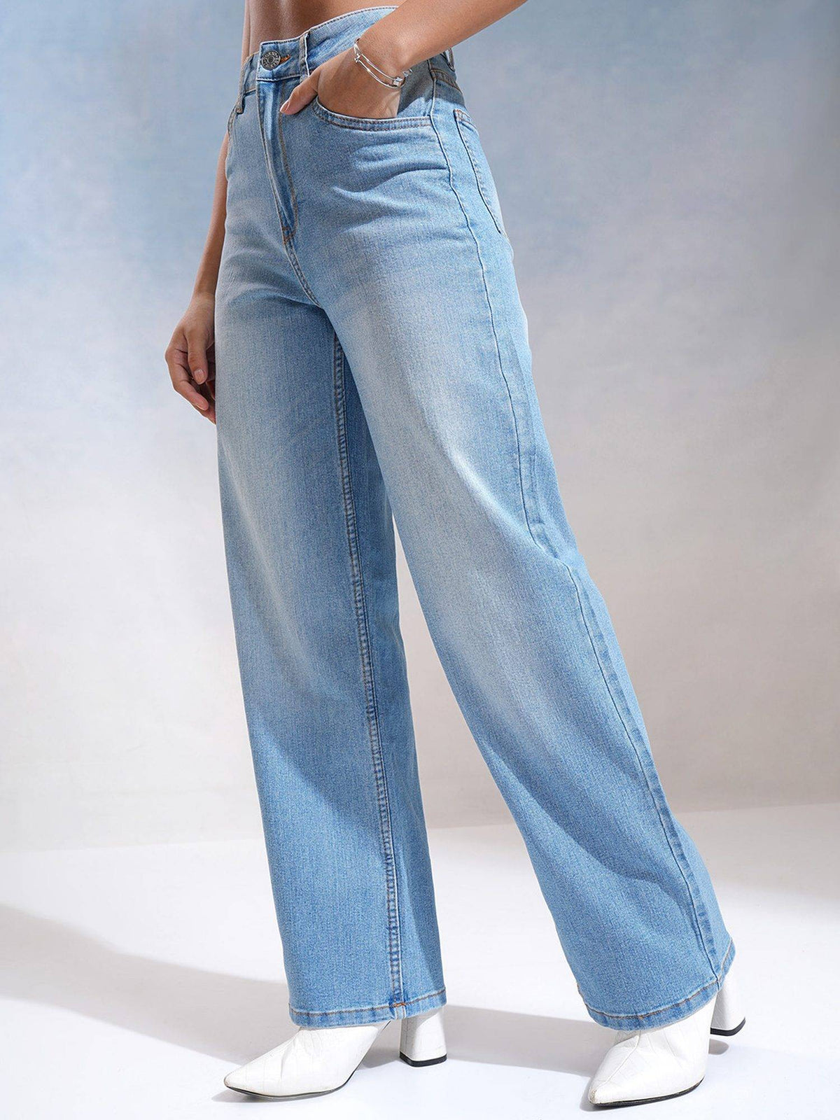 Blue Women Blue Wide Leg Jeans | WL90 - view 4