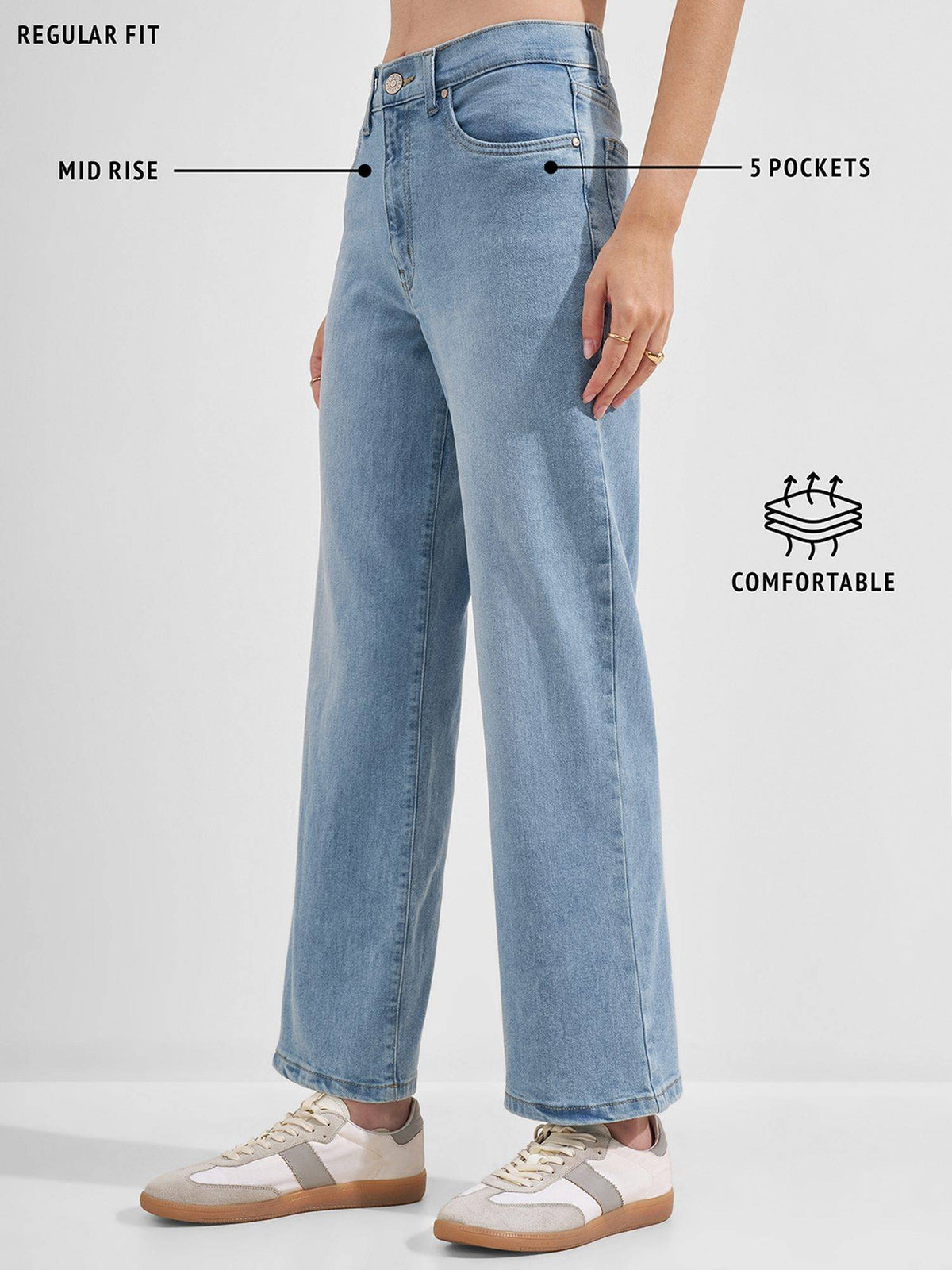 Blue Women Blue Solid Straight Fit Mid Rise Jeans | RF89 - view 2