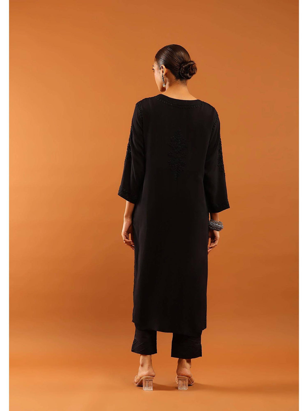 Fenal Modal Chikankari Solid Womens Straight Kurta with Pockets - Black | FY93 - view 8