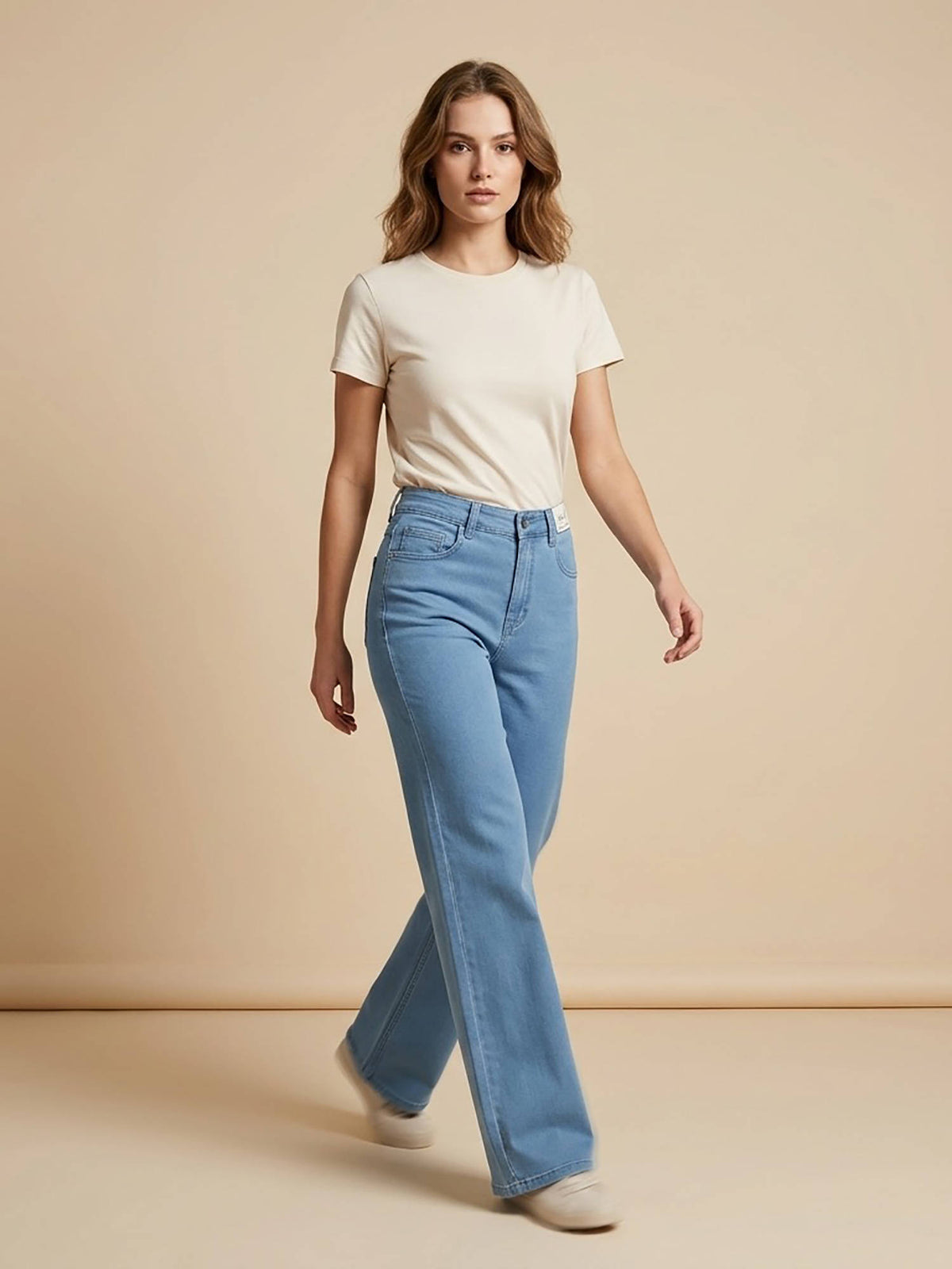 Blue Women High Waist Cotton Solid Straight Leg Jeans | ST23 - view 2