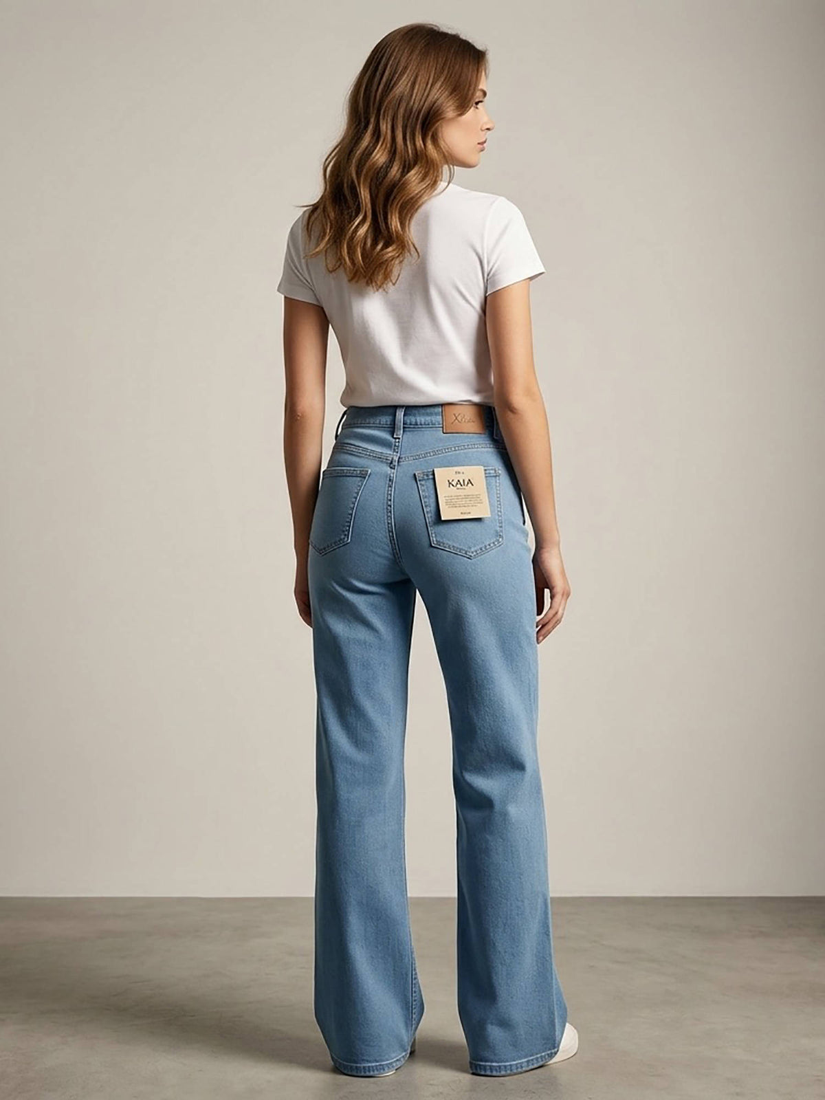 Blue Women High Waist Cotton Solid Straight Leg Jeans | BG78 - view 3