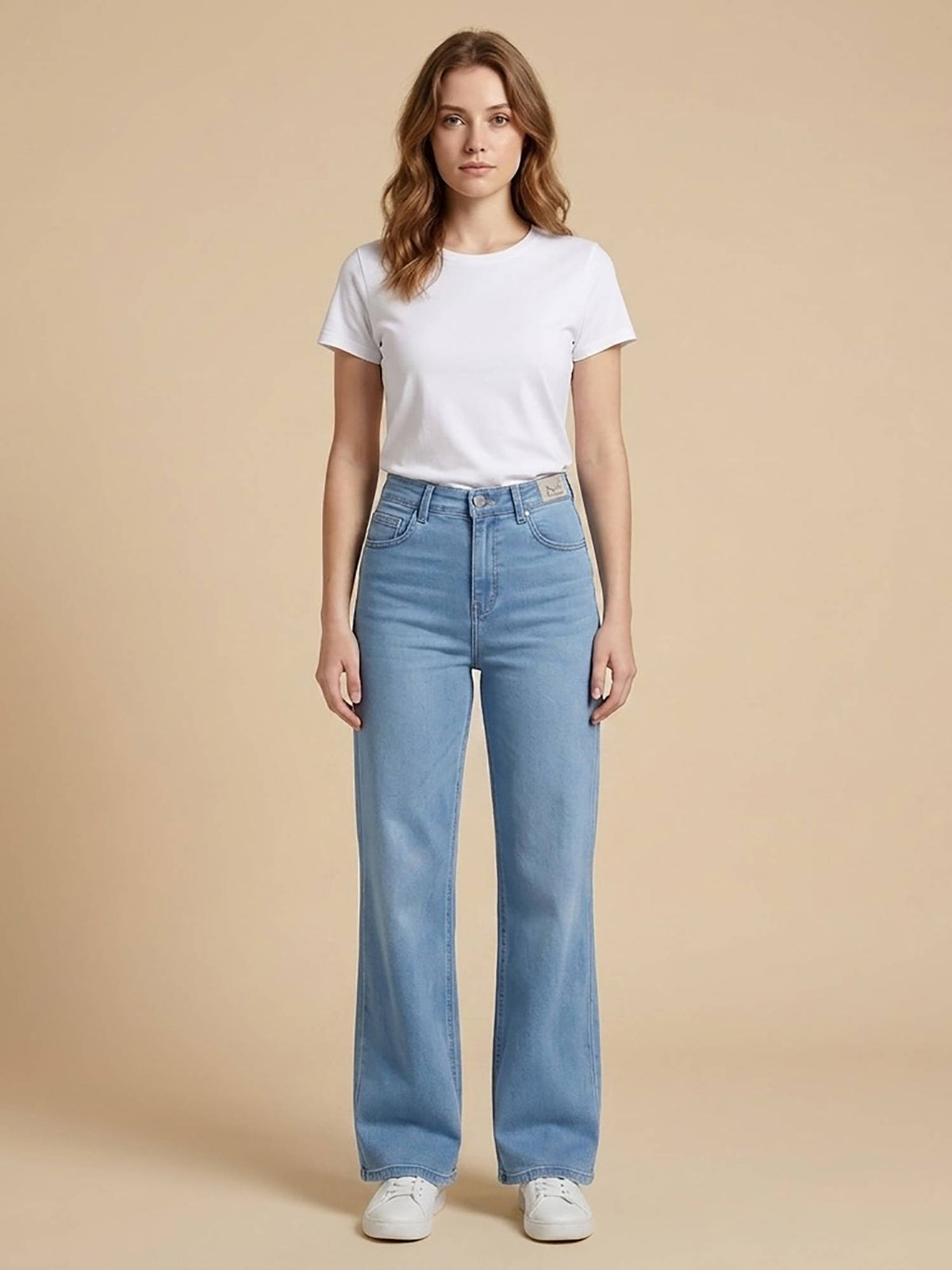 Blue Women High Waist Cotton Solid Straight Leg Jeans | ST23 - view 5