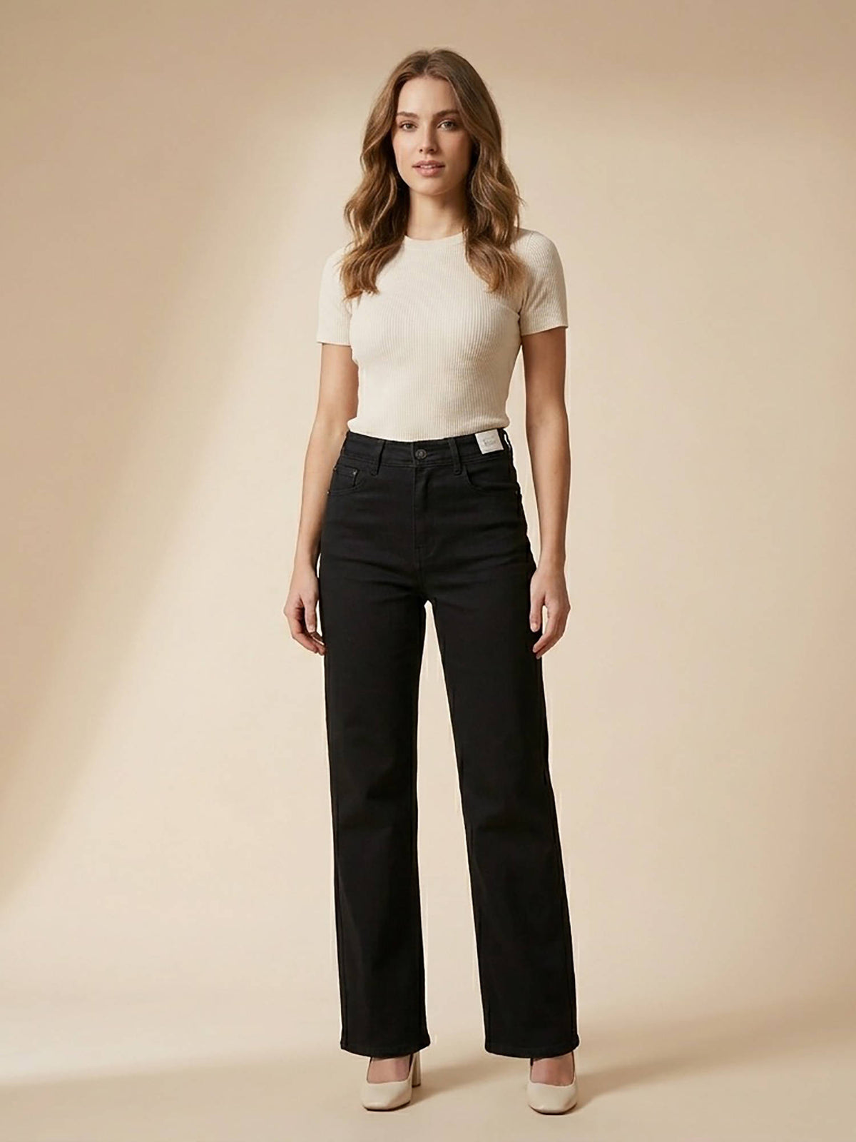 Black Women High Waist Cotton Solid Straight Leg Jeans | ST23 - view 1