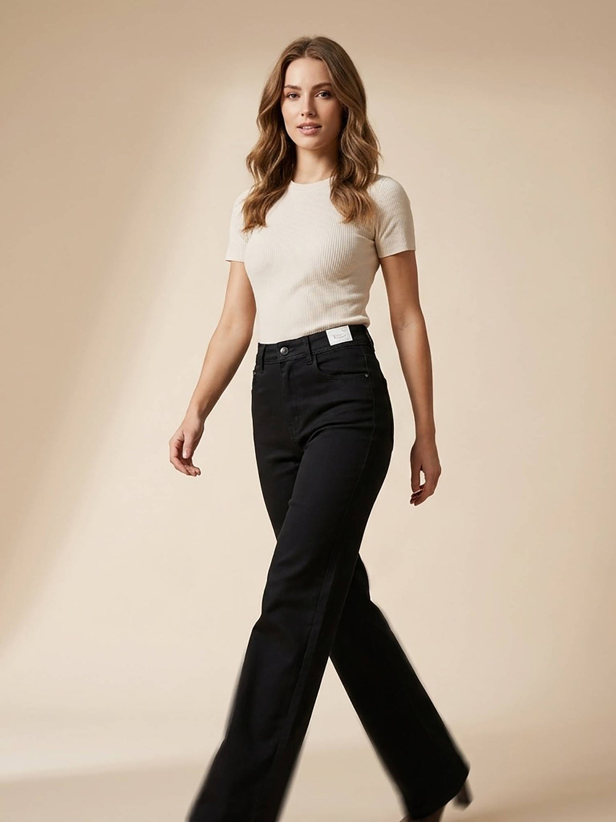 Black Women High Waist Cotton Solid Straight Leg Jeans | ST23 - view 3