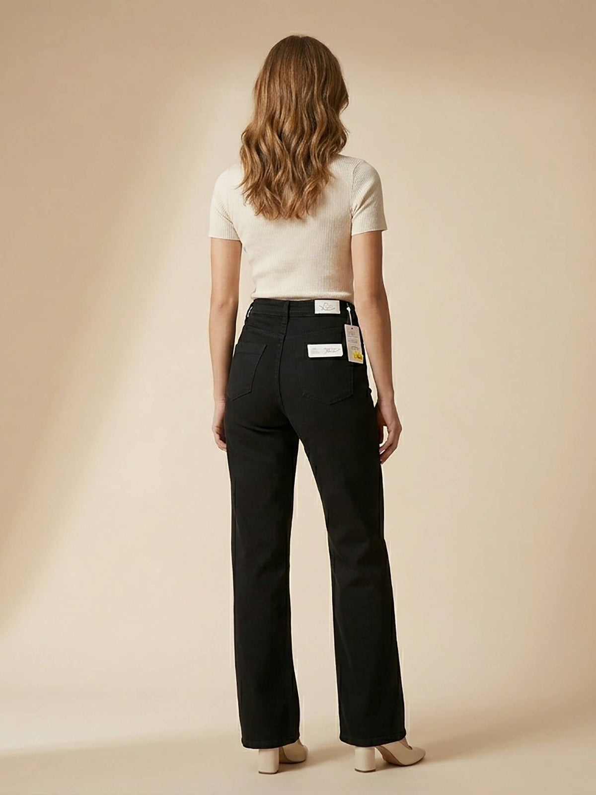 Black Women High Waist Cotton Solid Straight Leg Jeans | ST23 - view 5