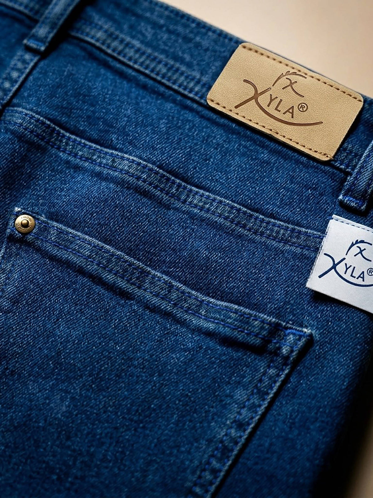 Blue Women's High Waist Cotton Solid Straight Leg Jeans | ST23 - view 5