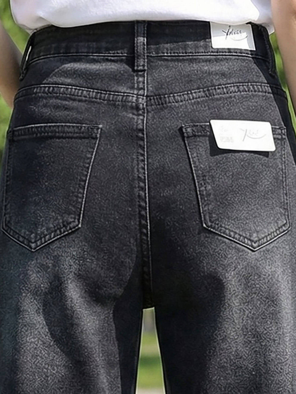 Black Women Mid Waist Cotton Solid Wide Leg Jeans | WL90 - view 4
