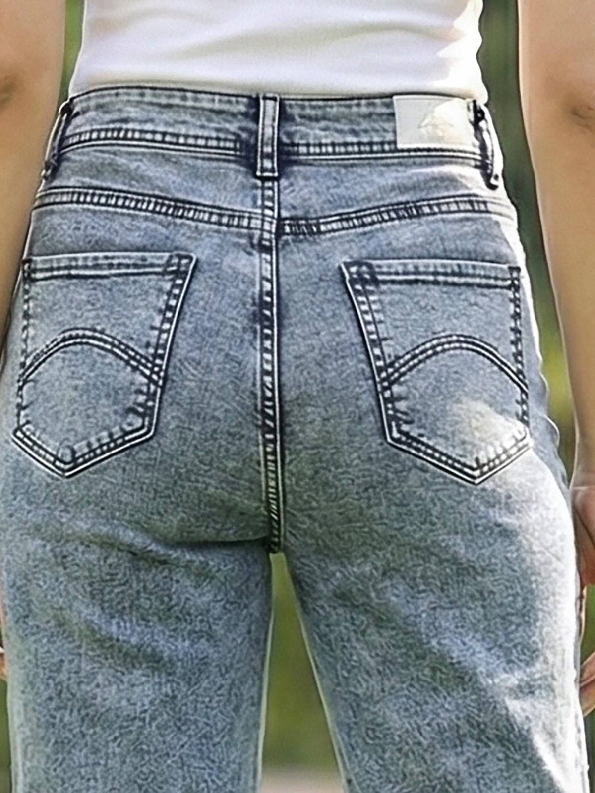 Women Mid Waist Cotton Solid Blue Straight Leg Jeans | ST23 - view 4