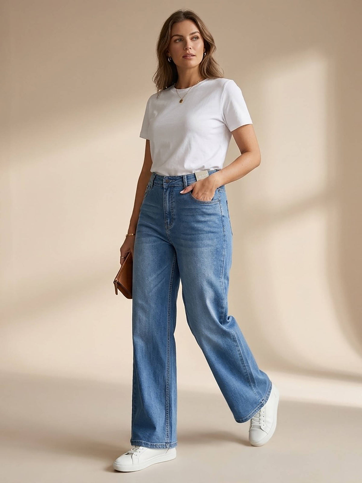 Blue Women High Waist Solid Cotton Straight Leg Jeans | ST23 - view 1