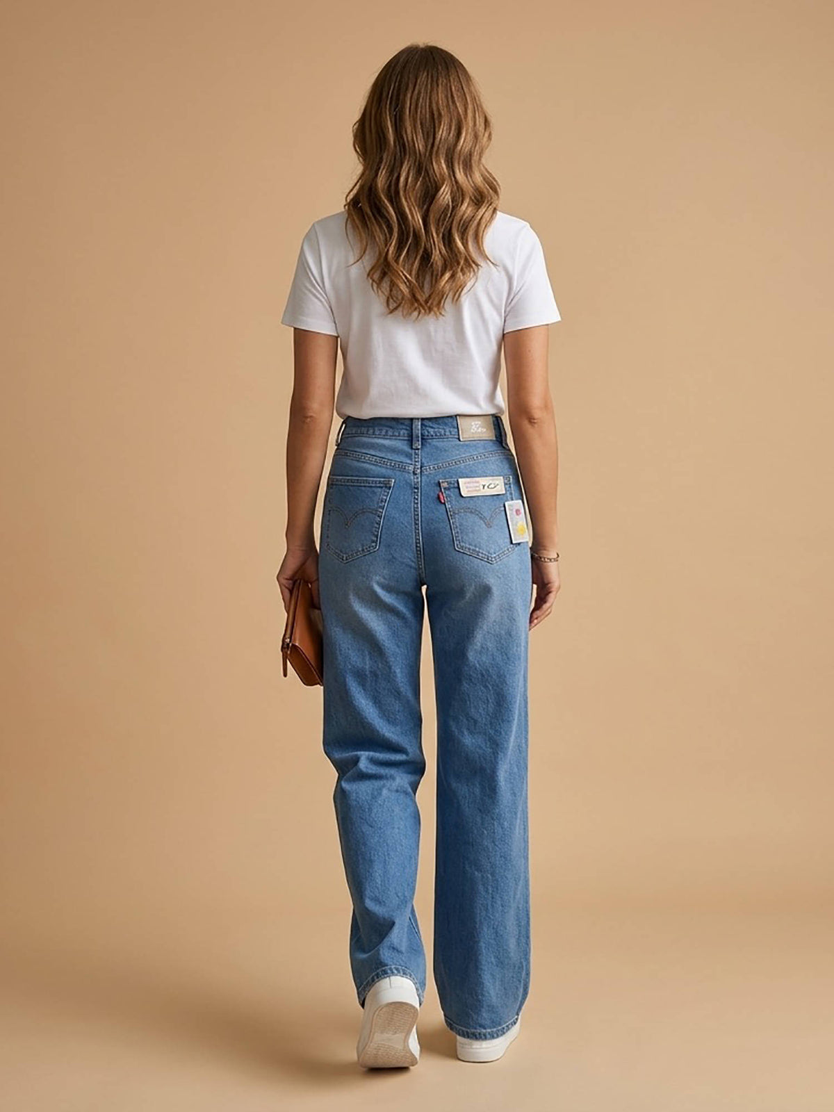 Blue Women High Waist Solid Cotton Straight Leg Jeans | ST23 - view 3