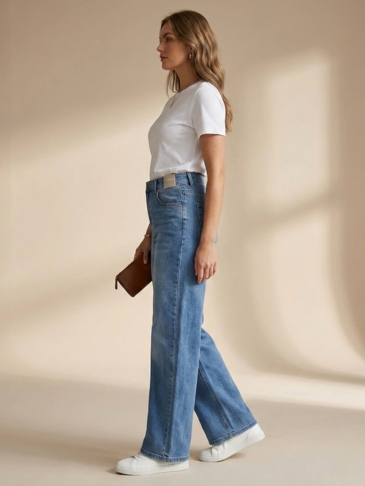 Blue Women High Waist Solid Cotton Straight Leg Jeans | ST23 - view 4