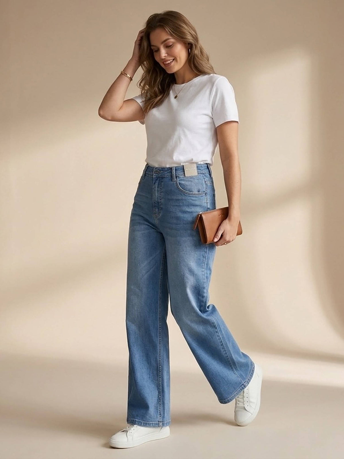 Blue Women High Waist Solid Cotton Straight Leg Jeans | ST23 - view 5