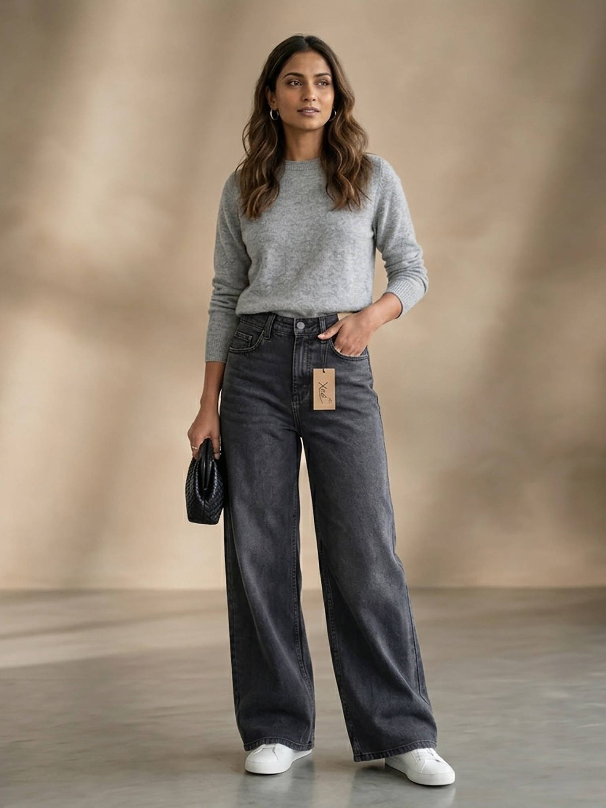 Women Black High Waist Cotton Solid Straight Leg Jeans | ST23 - view 1