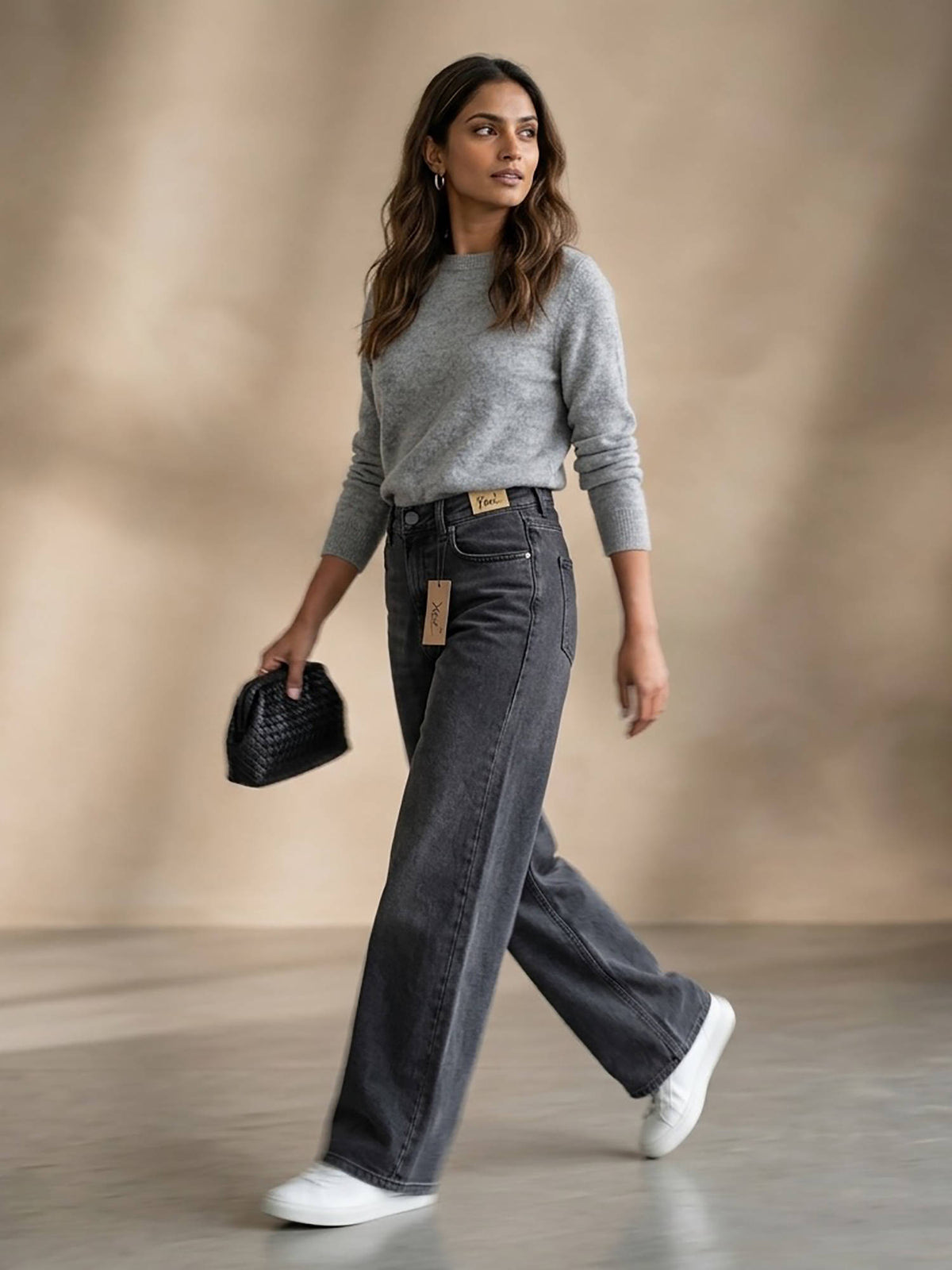 Women Black High Waist Cotton Solid Straight Leg Jeans | ST23 - view 2