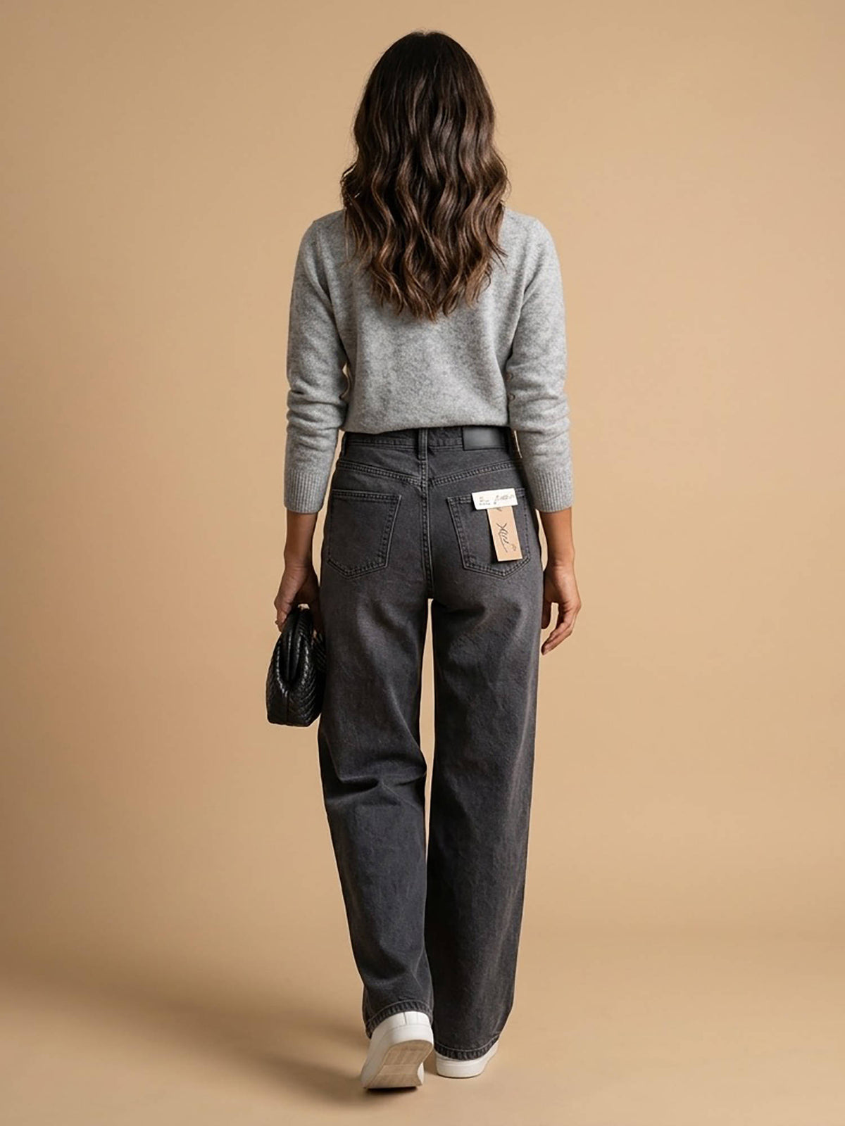 Women Black High Waist Cotton Solid Straight Leg Jeans | ST23 - view 3