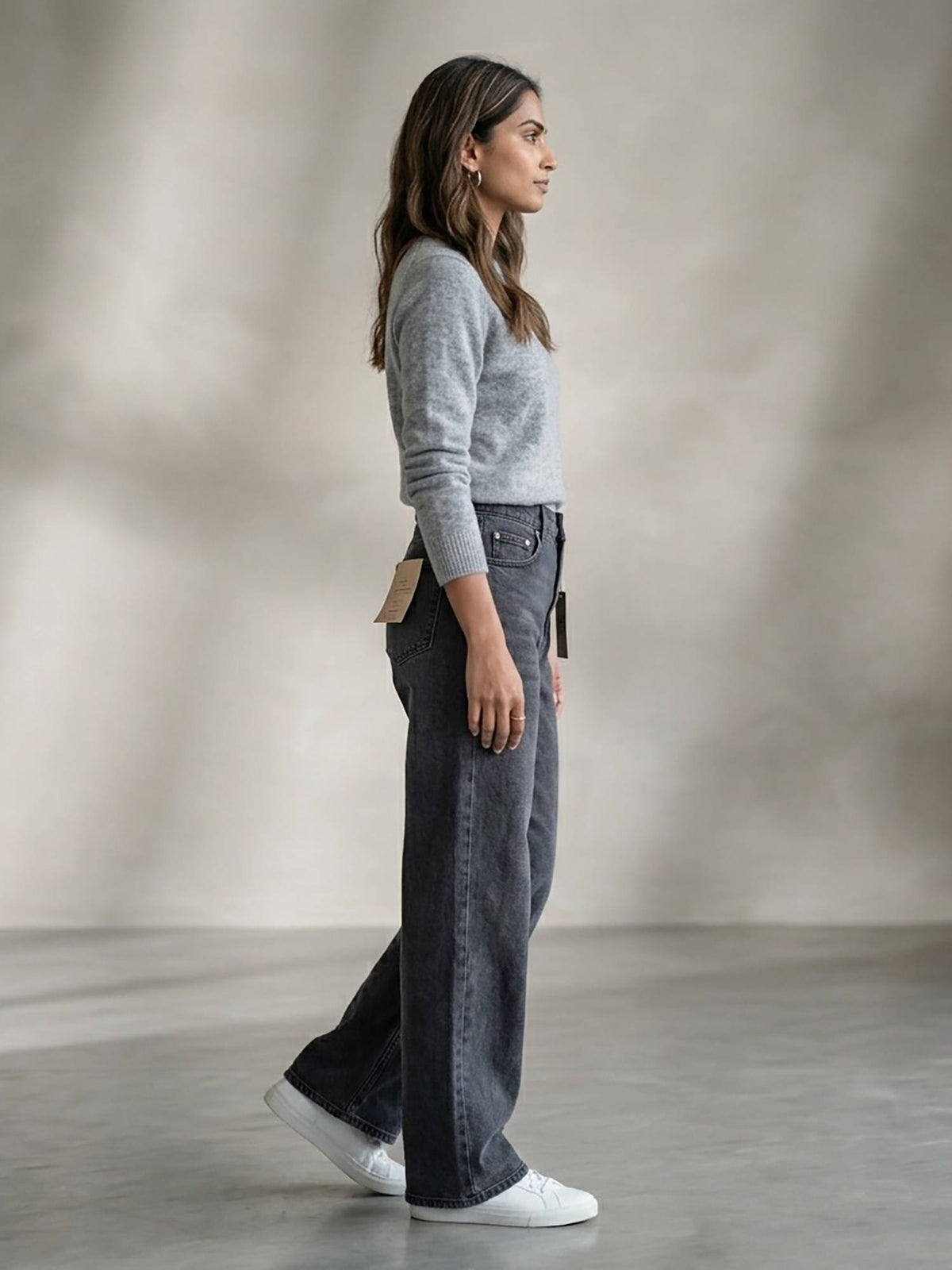 Women Black High Waist Cotton Solid Straight Leg Jeans | ST23 - view 4
