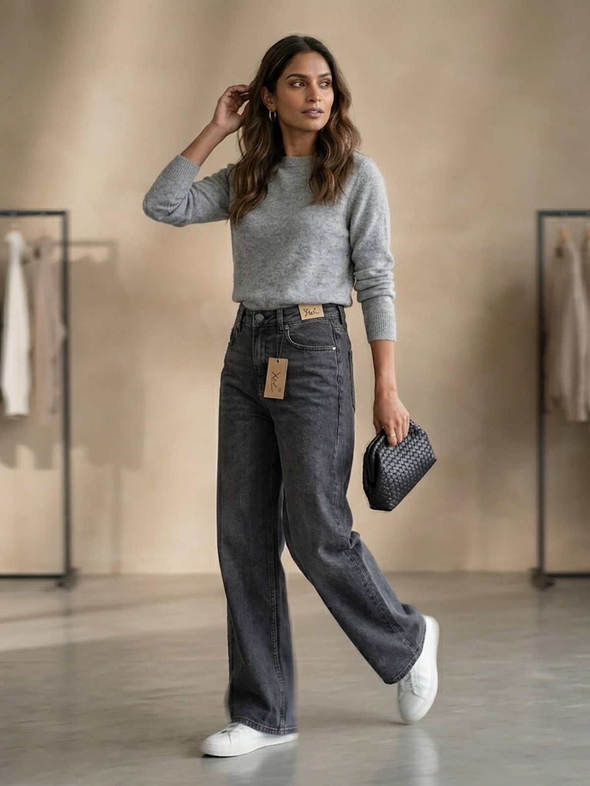 Women Black High Waist Cotton Solid Straight Leg Jeans | ST23 - view 5